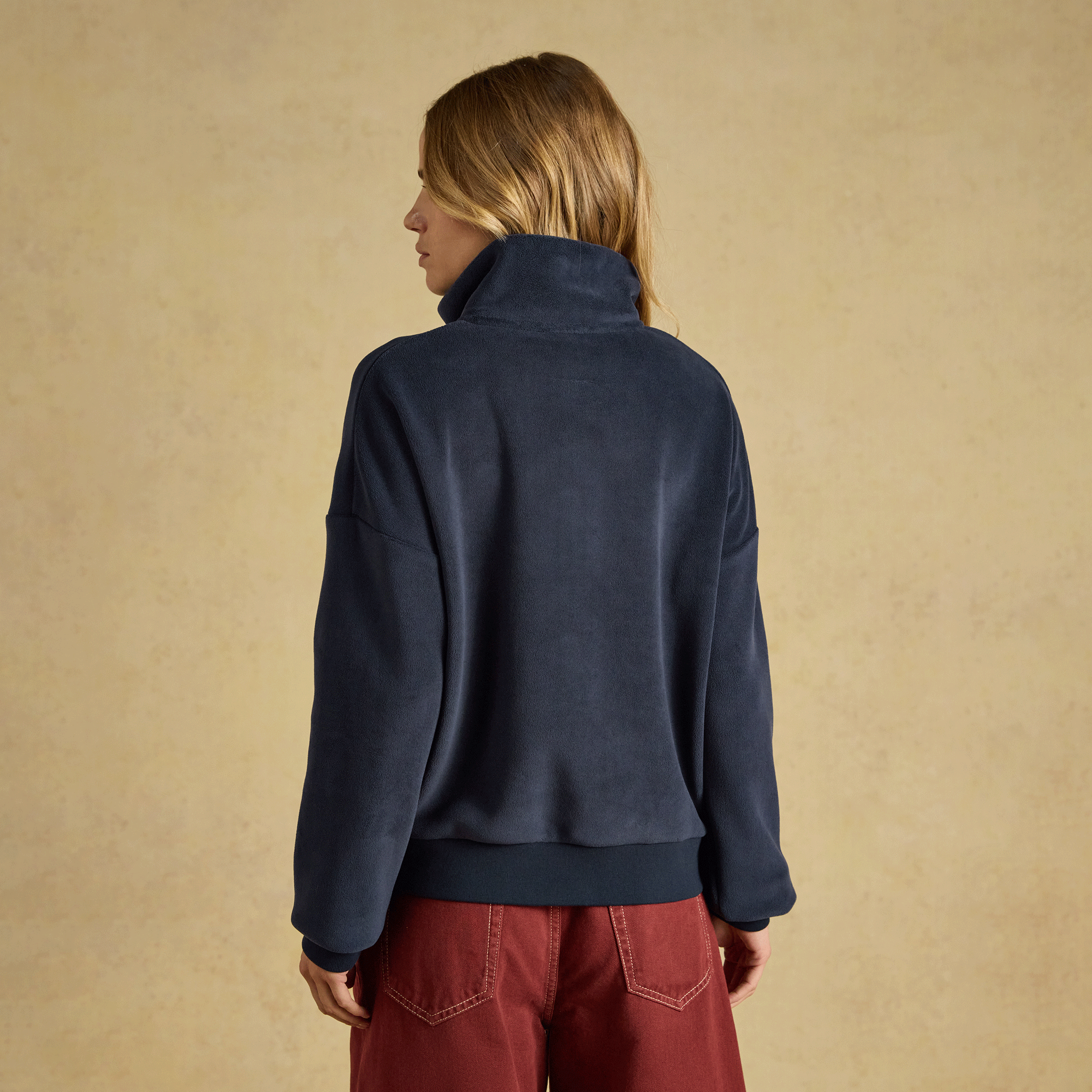 Joules Velvet Quarter Zip Funnel Neck Fleece Navy
