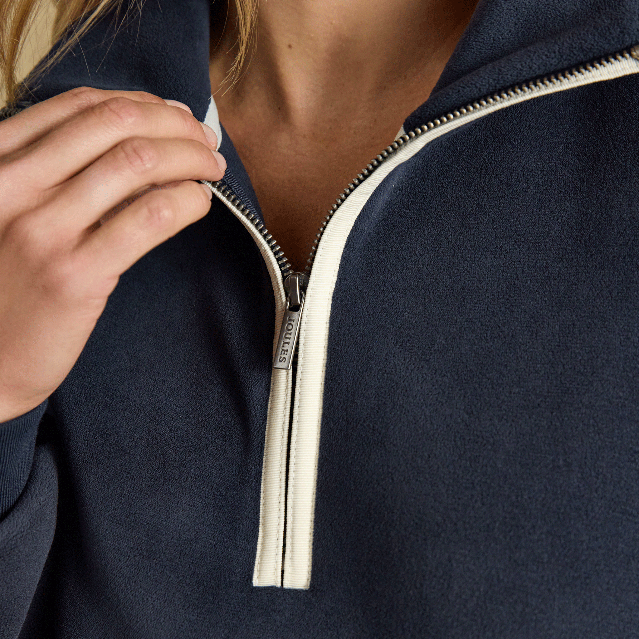 Joules Velvet Quarter Zip Funnel Neck Fleece Navy