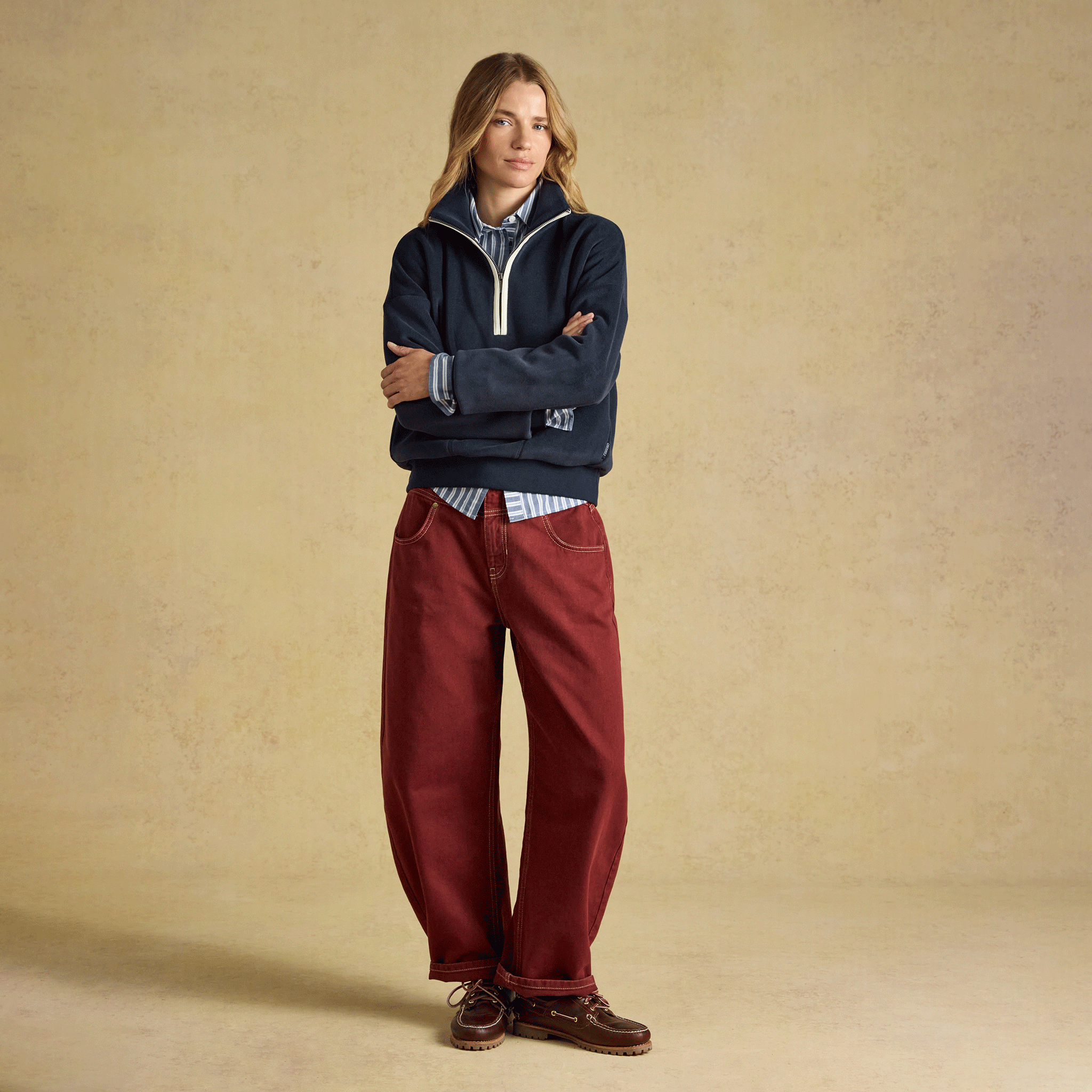 Joules Velvet Quarter Zip Funnel Neck Fleece Navy