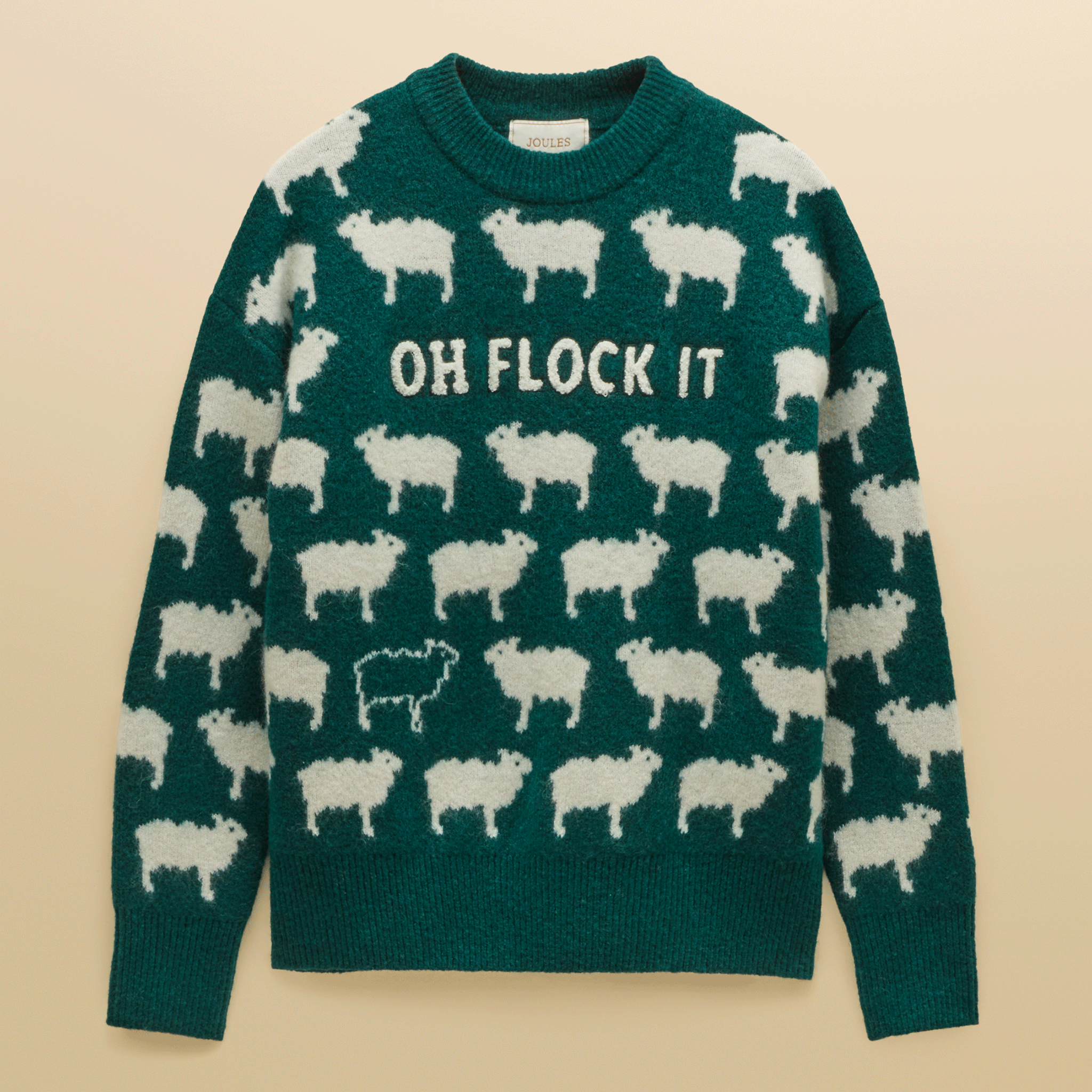 Joules 'Oh Flock It' Sheep Icon Crew Neck Knitted Jumper Green