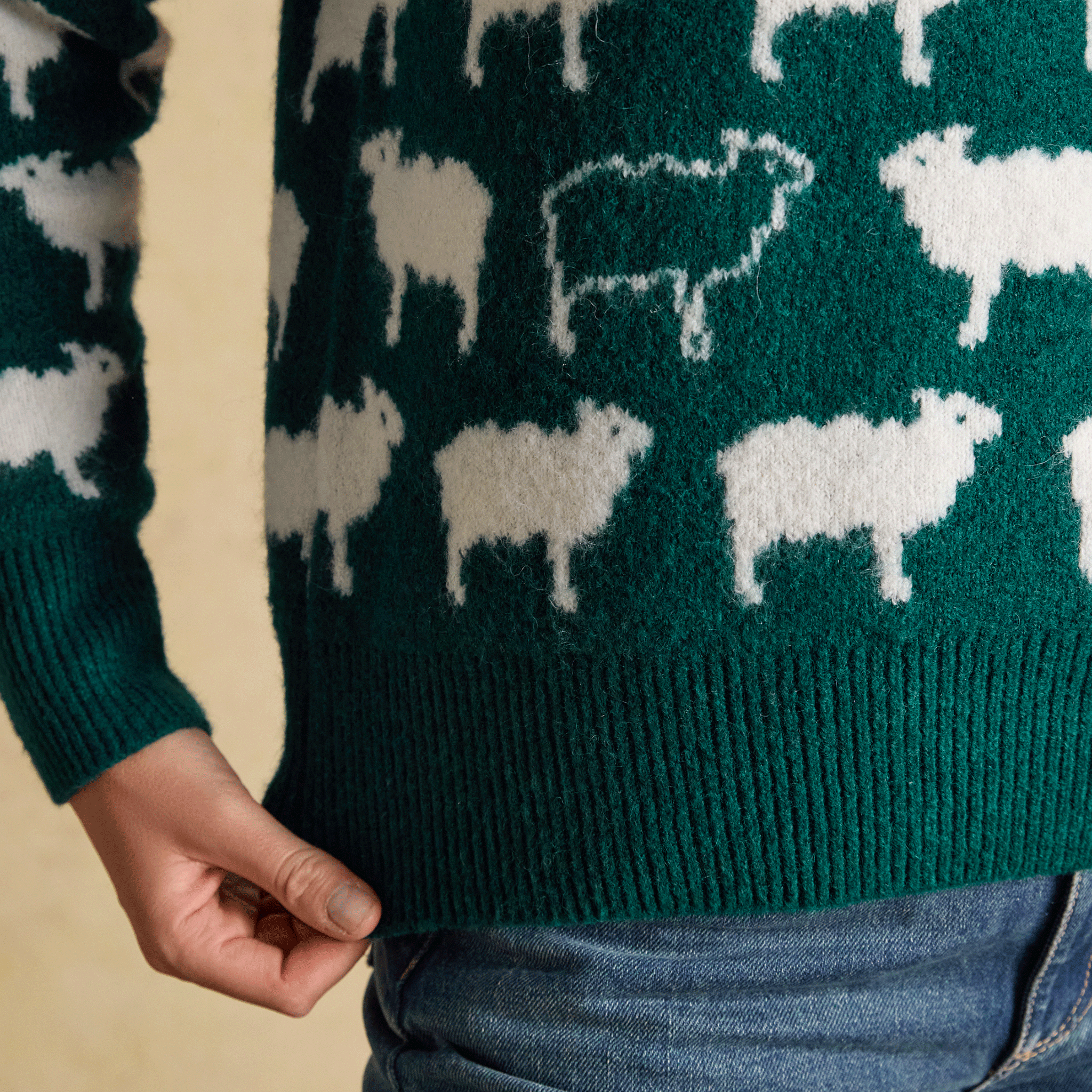 Joules 'Oh Flock It' Sheep Icon Crew Neck Knitted Jumper Green