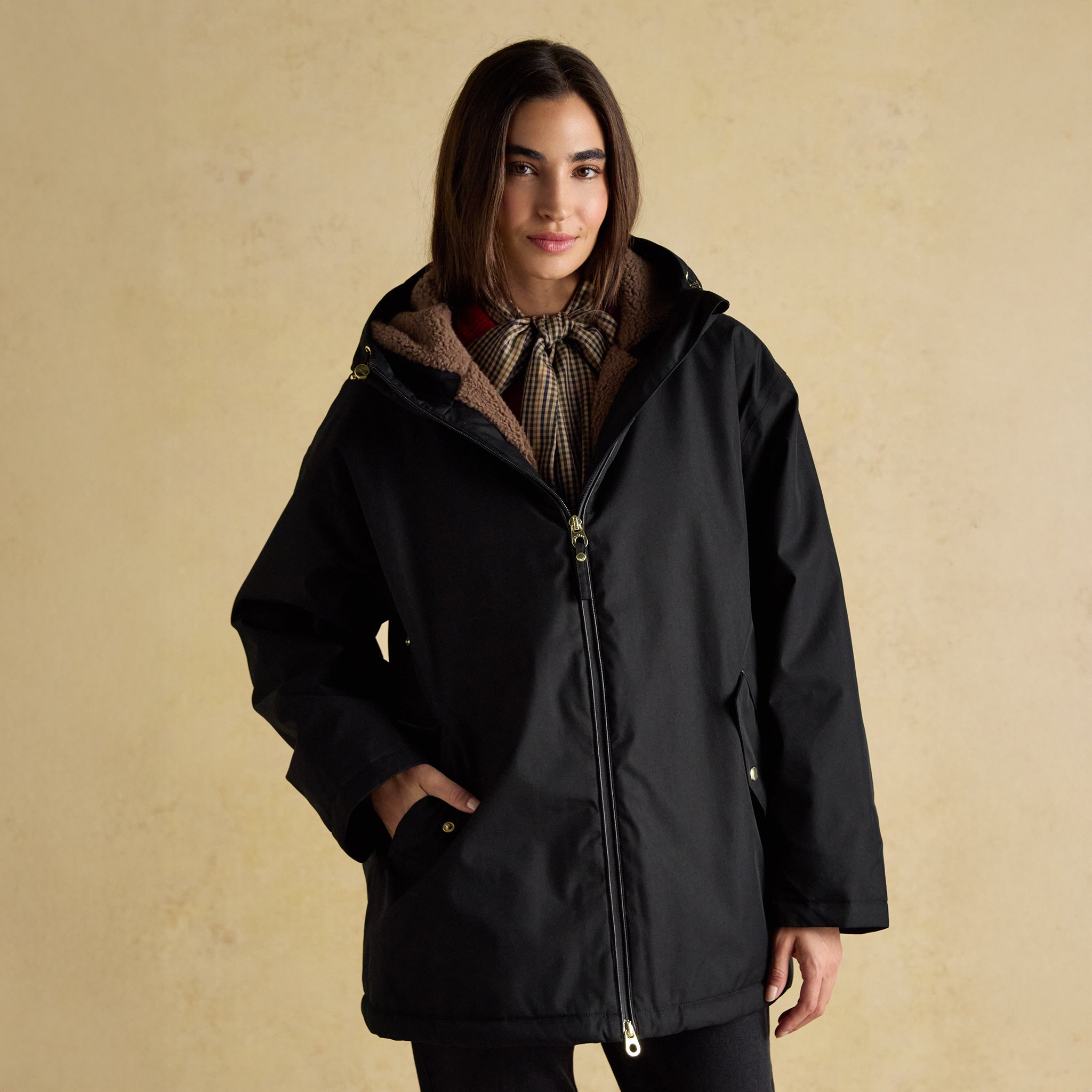 Joules Coverwell Fleece Lined Waterproof Coat in Black