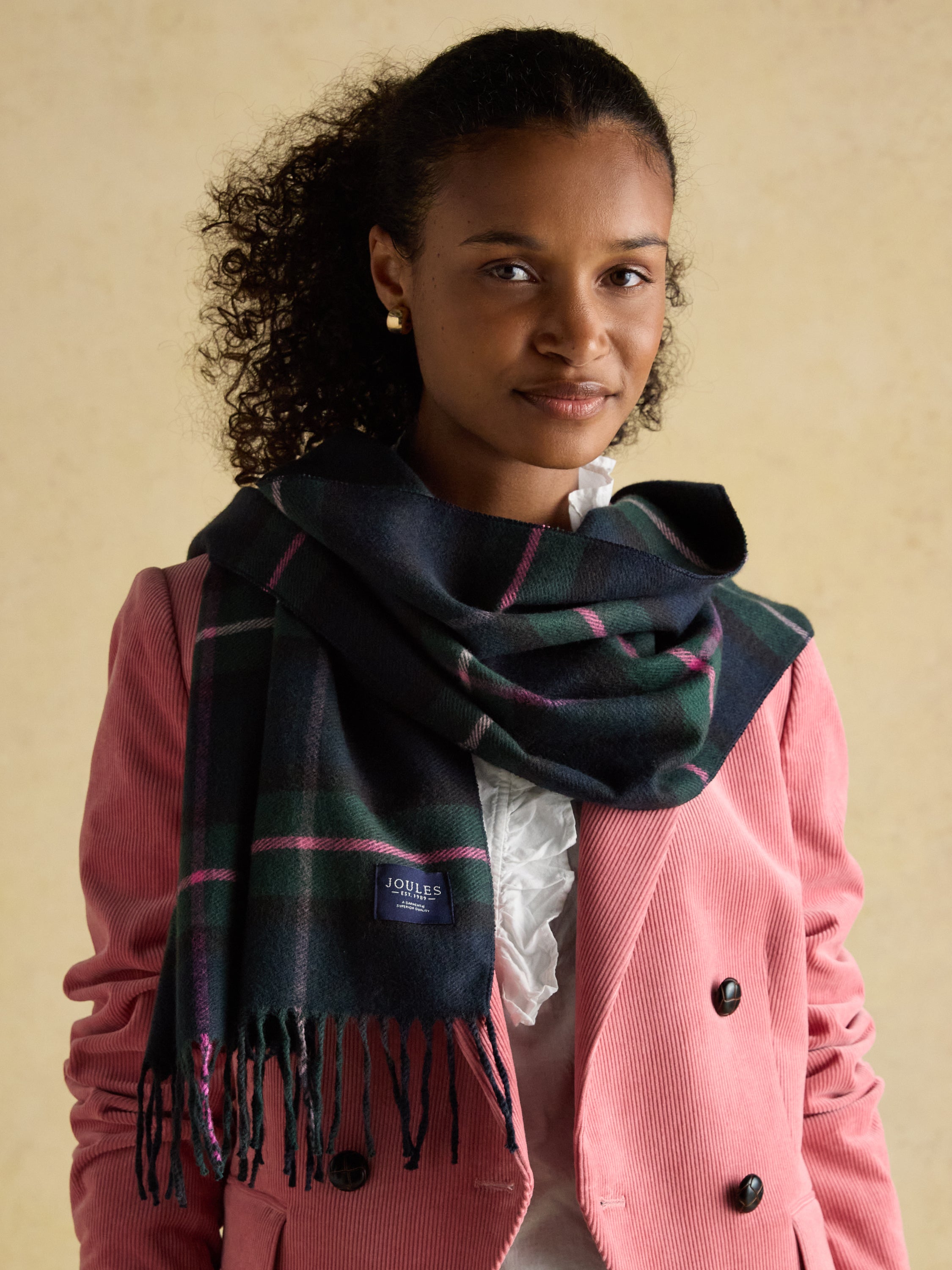 Joules Langtree Large Unisex Scarf Navy-Pink Check