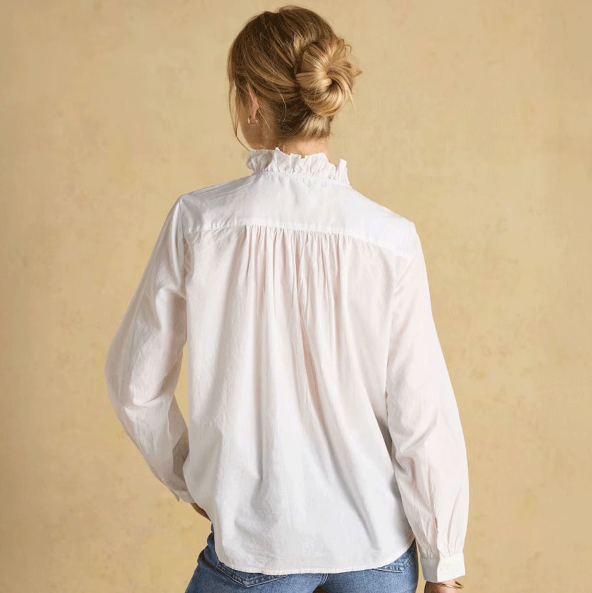 Joules Melanie Cotton Ruffle Blouse in White
