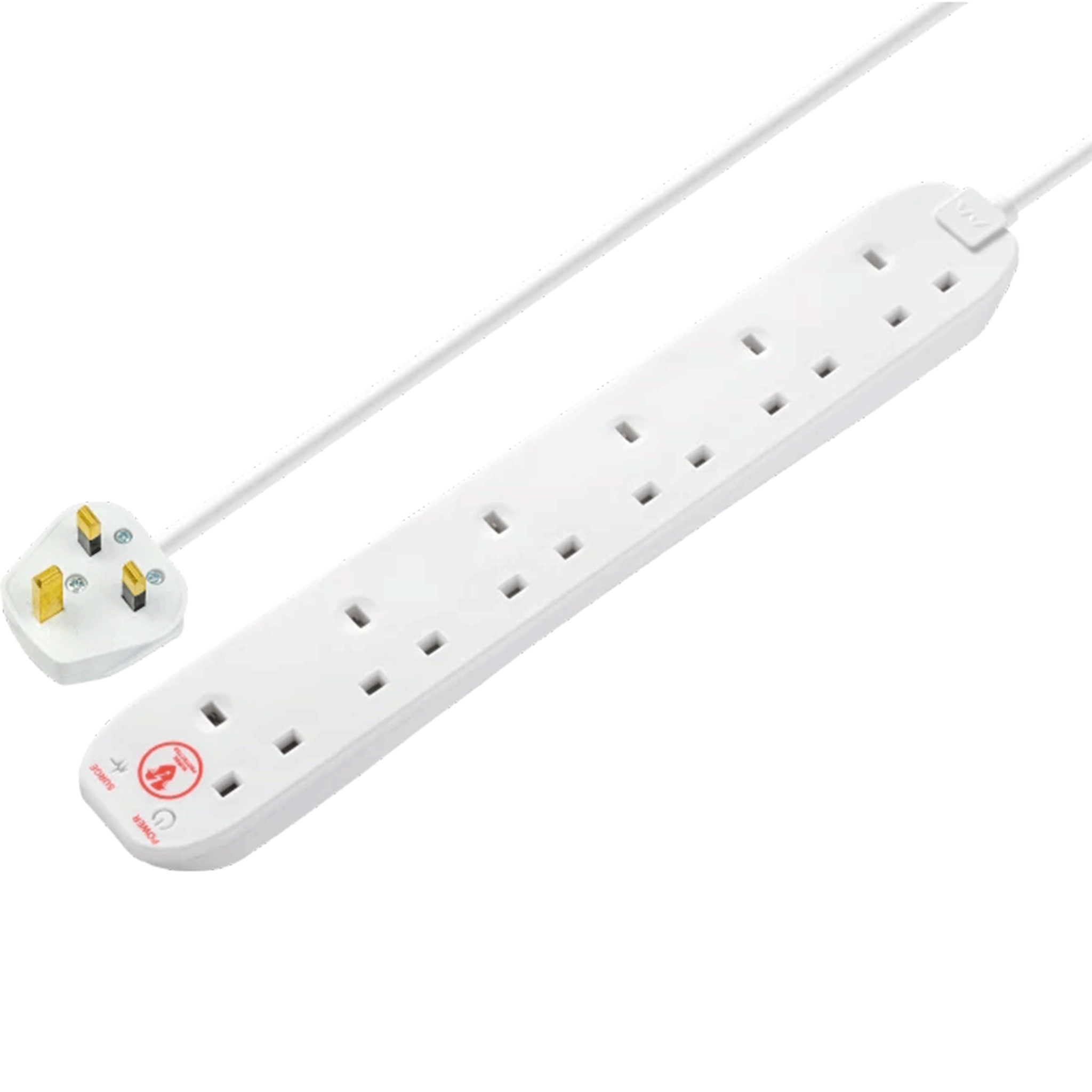 Masterplug 6 Socket Surge Protected Extension Lead 2m White