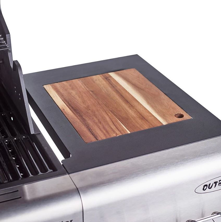 Outback Jupiter Blue 4 Burner Hybrid BBQ with Chopping Board 4