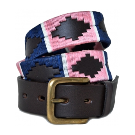 Pioneros Polo Belt - Navy, Pink &amp; White Stripe 1
