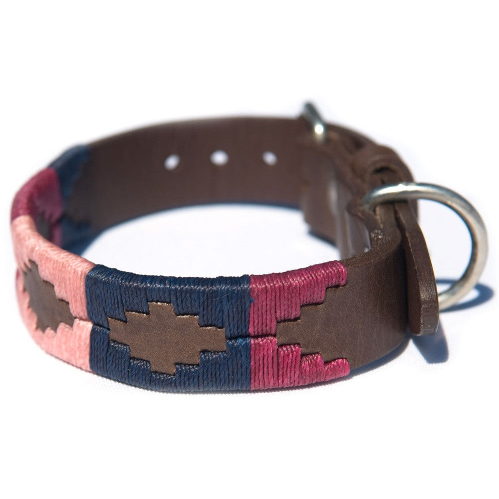 Pioneros Polo Dog Collar - Berry, Navy &amp; Pink 1