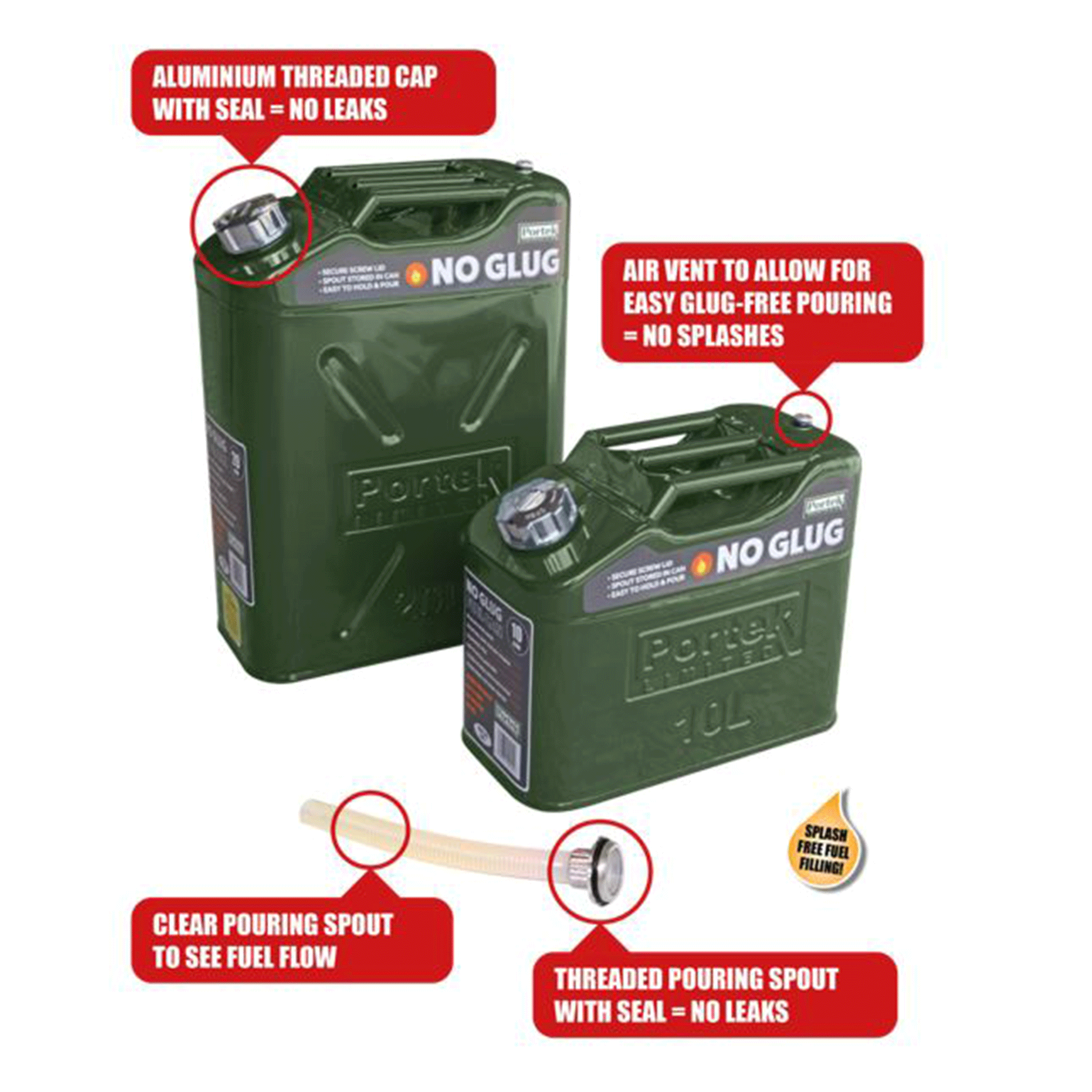 Portek No Glug Fuel Can 10L and 20L