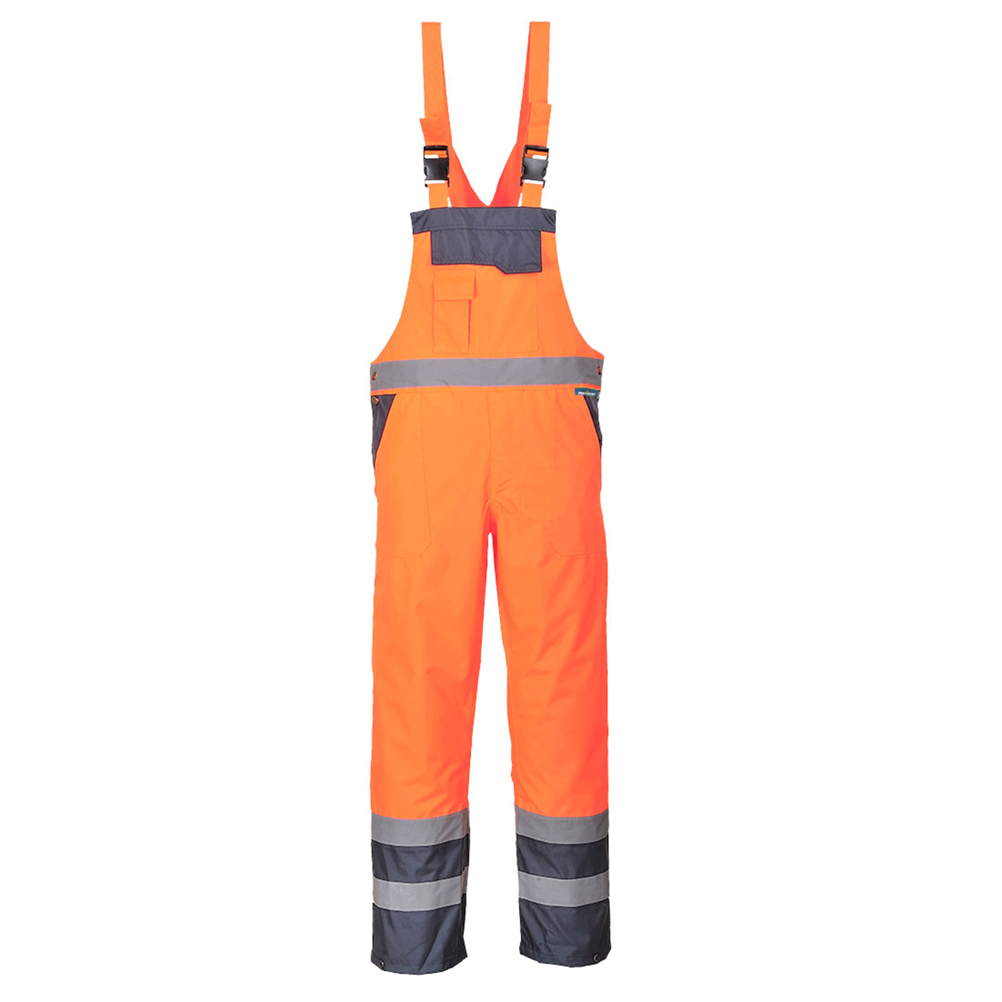 Portwest S488 Hi-Vis Breathable Contrast Rain Bib and Brace in Orange & Navy