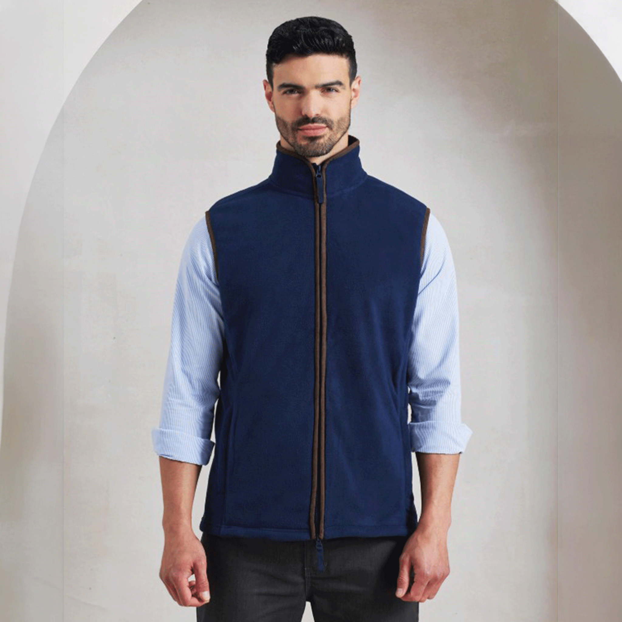 Premier Workwear Men's Artisan Fleece Gilet Navy-Brown