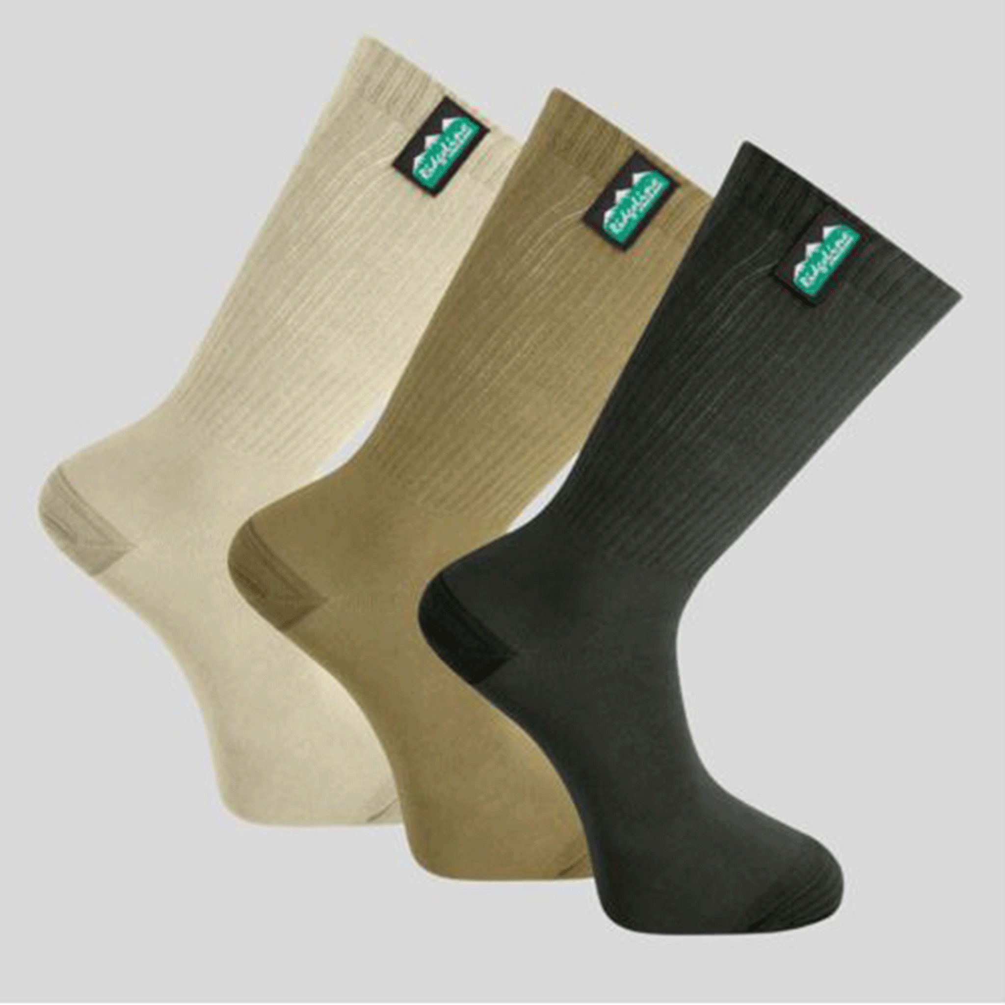 Ridgeline Cotton Light Work Socks Mid Length Olive Multi 3 Pack