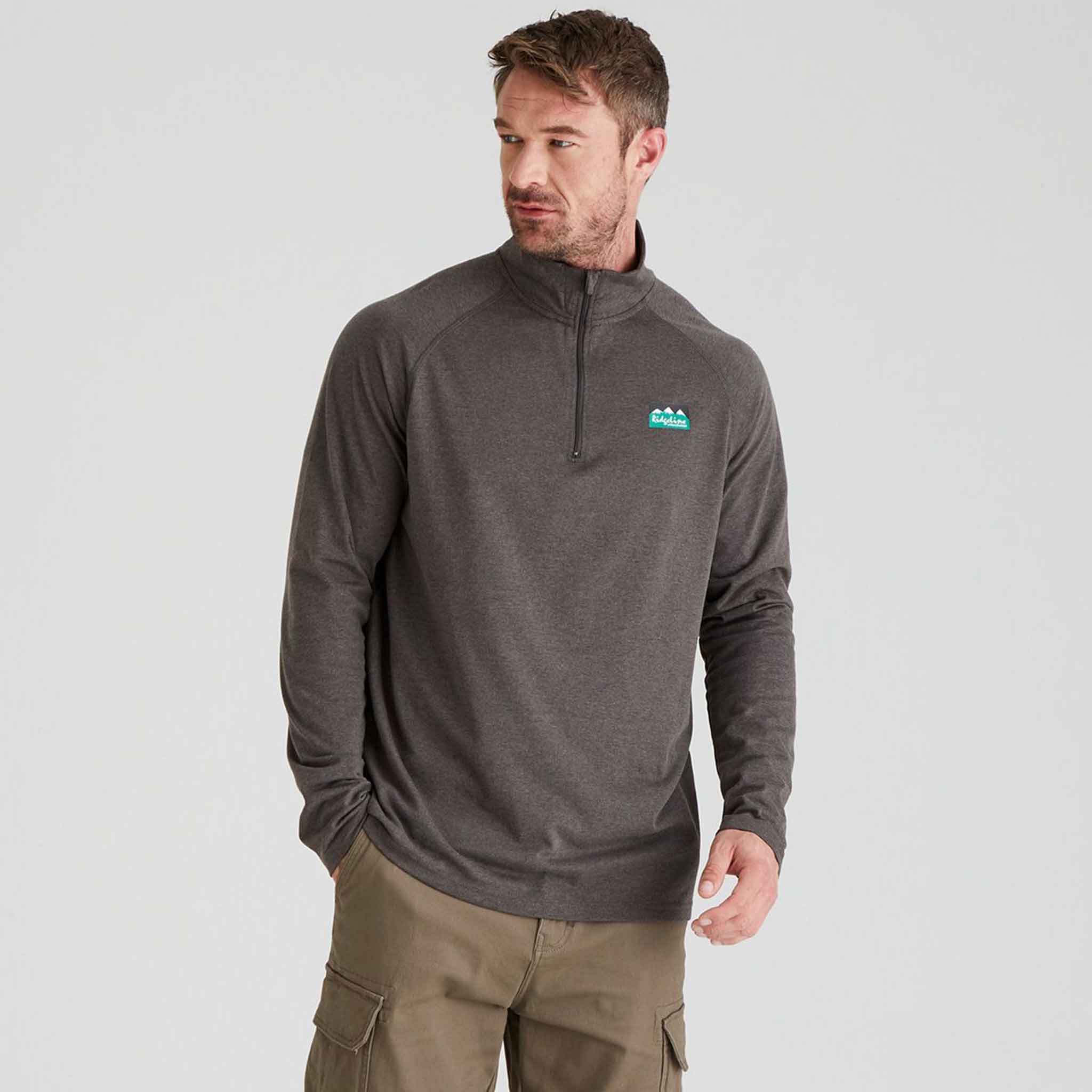 Ridgeline Men's Baseline Pull-On Zip Top Light Bark Marl