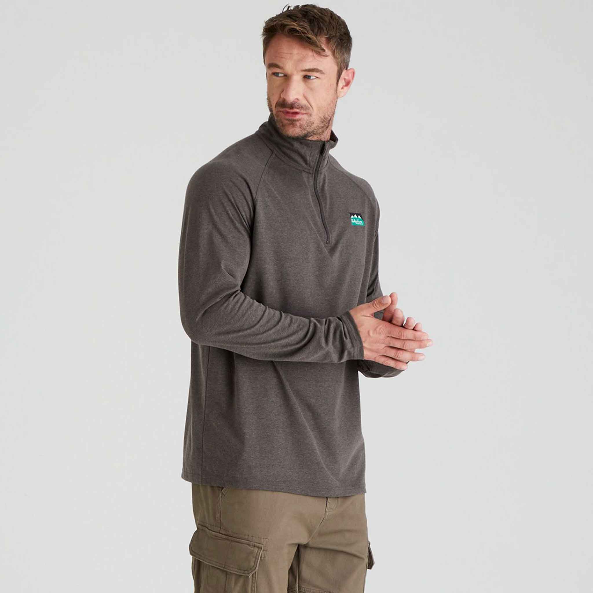 Ridgeline Men's Baseline Pull-On Zip Top Light Bark Marl