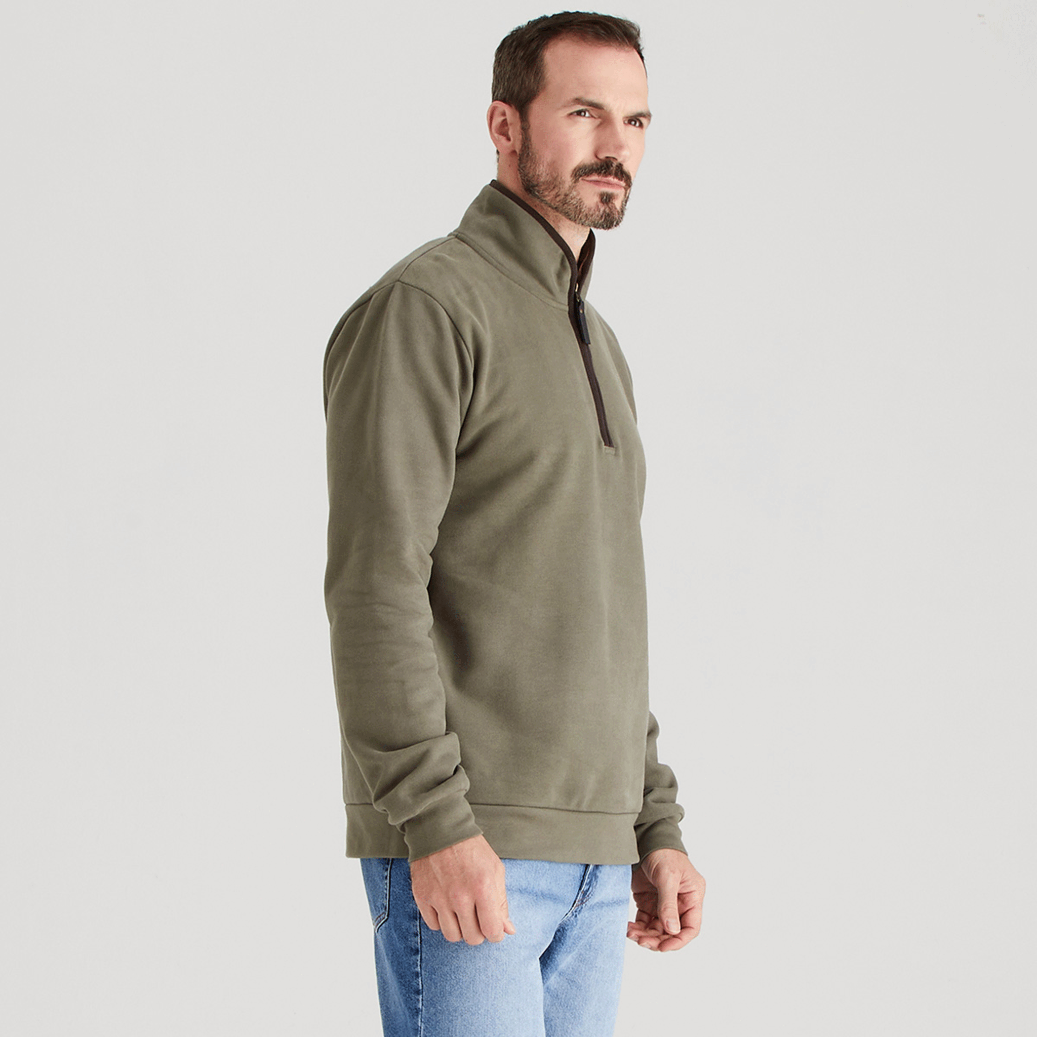 Ridgeline Men's Brancaster Quarter Zip Top Smokey Olive