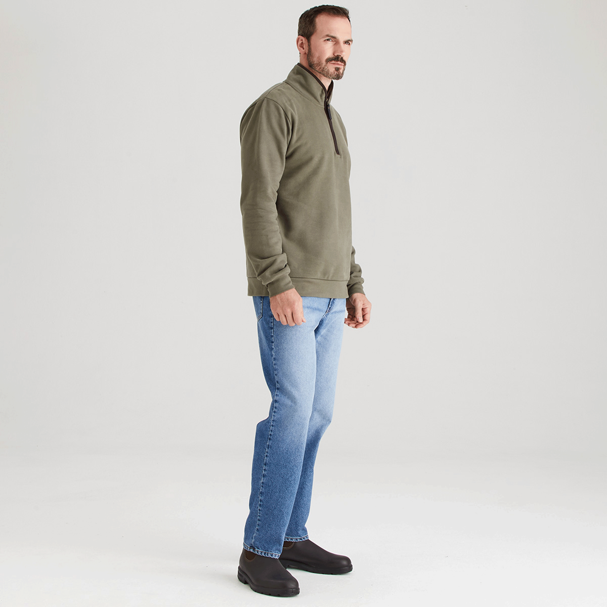 Ridgeline Men's Brancaster Quarter Zip Top Smokey Olive