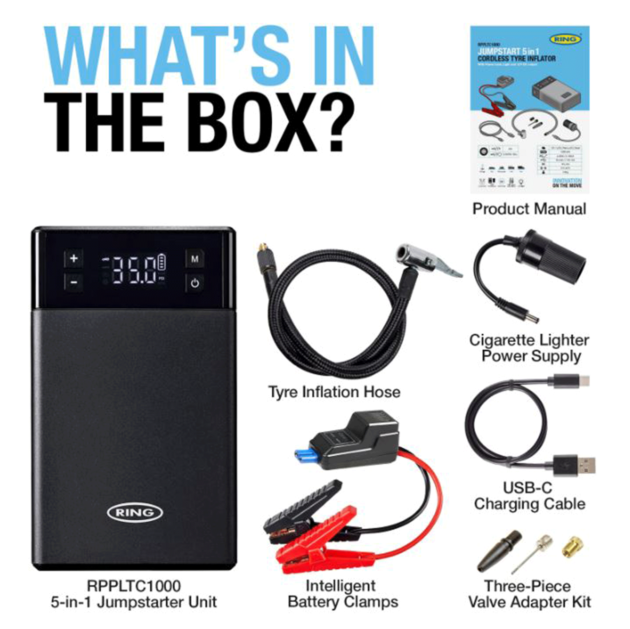 Ring Automotive Jumpstart 5-in-1 Tyre Inflator & Jump Starter