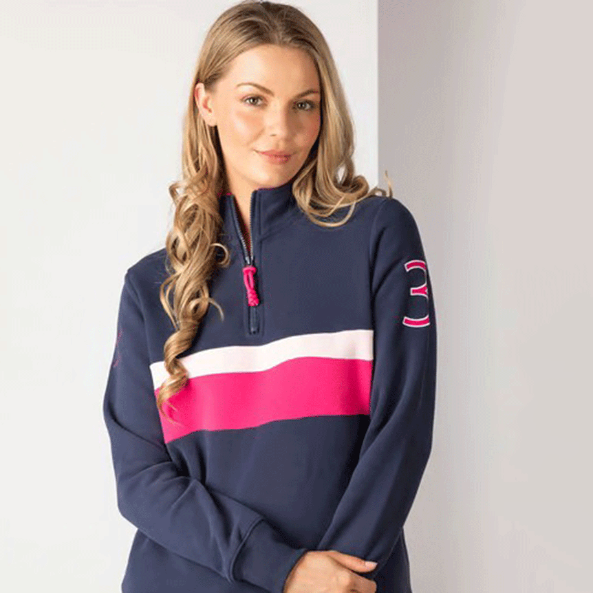 Rydale Bramham Ladies Quarter Zip Stripe Sweatshirt Navy-Bonbon