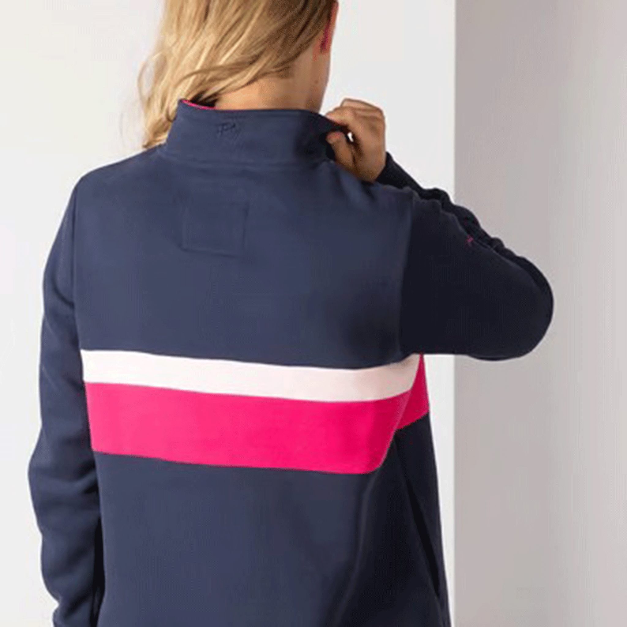 Rydale Bramham Ladies Quarter Zip Stripe Sweatshirt Navy-Bonbon