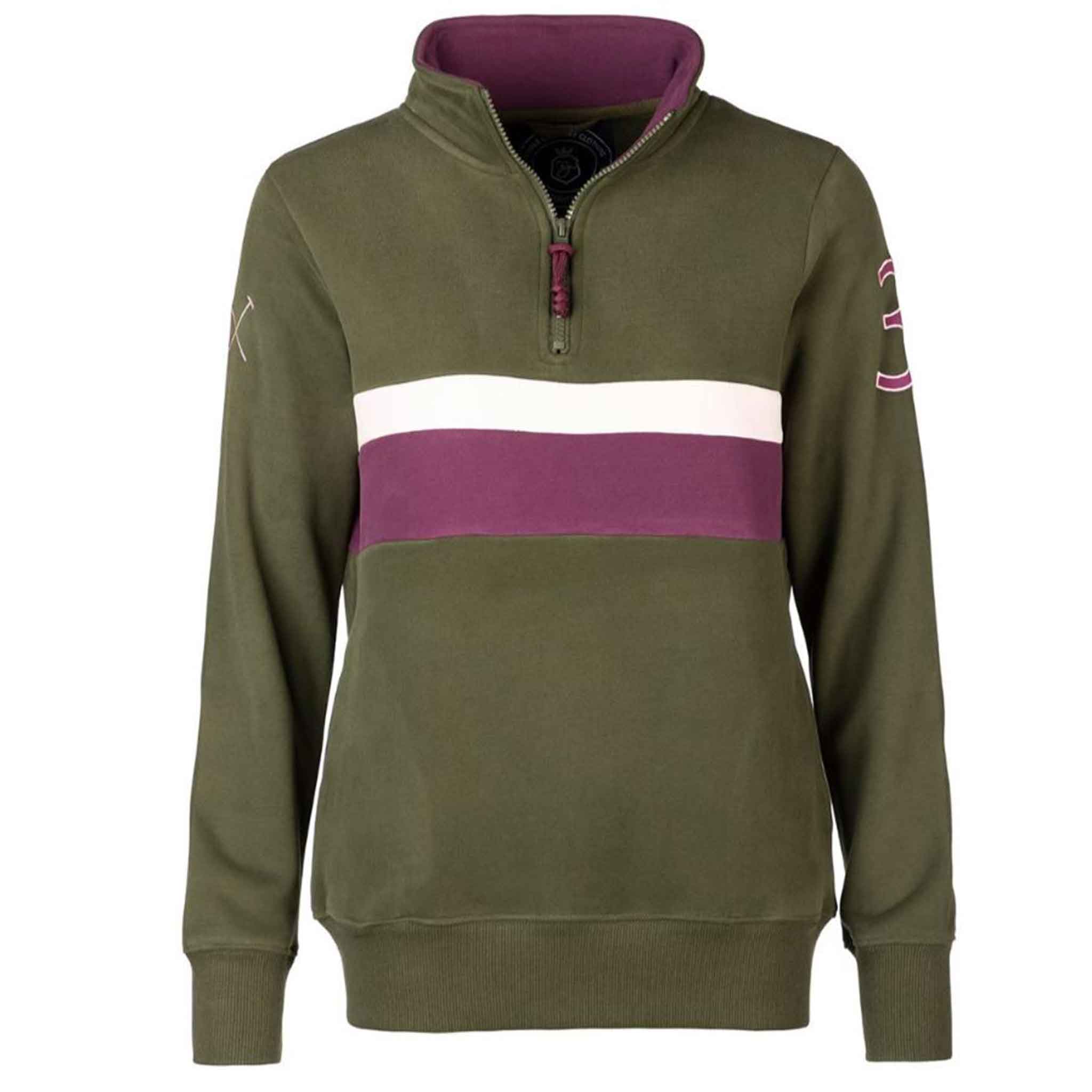 Rydale-Bramham-Ladies-Qtr-Zip-Stripe-Sweatshirt-Olive-Damson-1