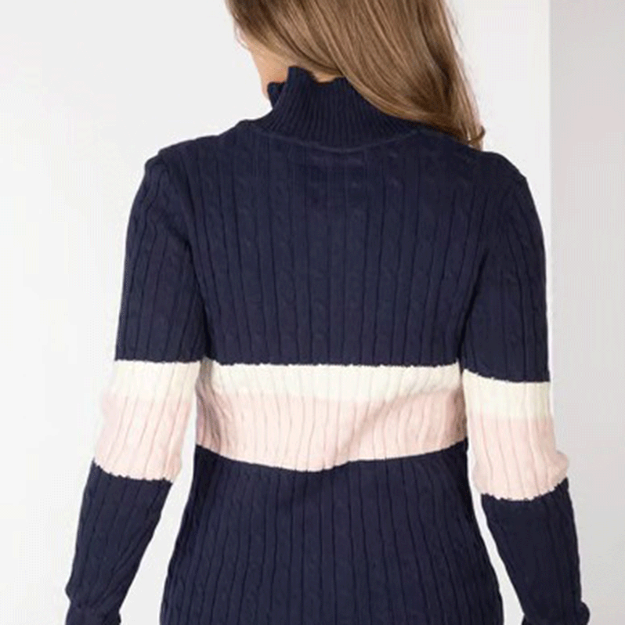 Rydale Bramham Ladies Striped Quarter Zip Jumper Navy