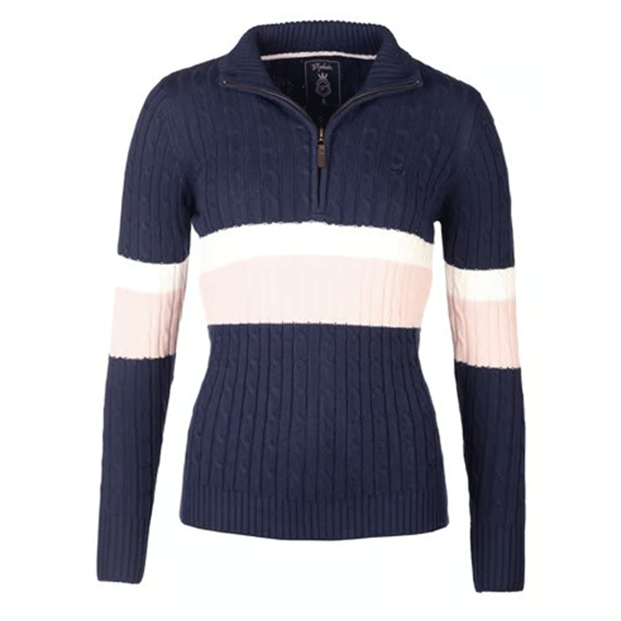 Rydale Bramham Ladies Striped Quarter Zip Jumper Navy