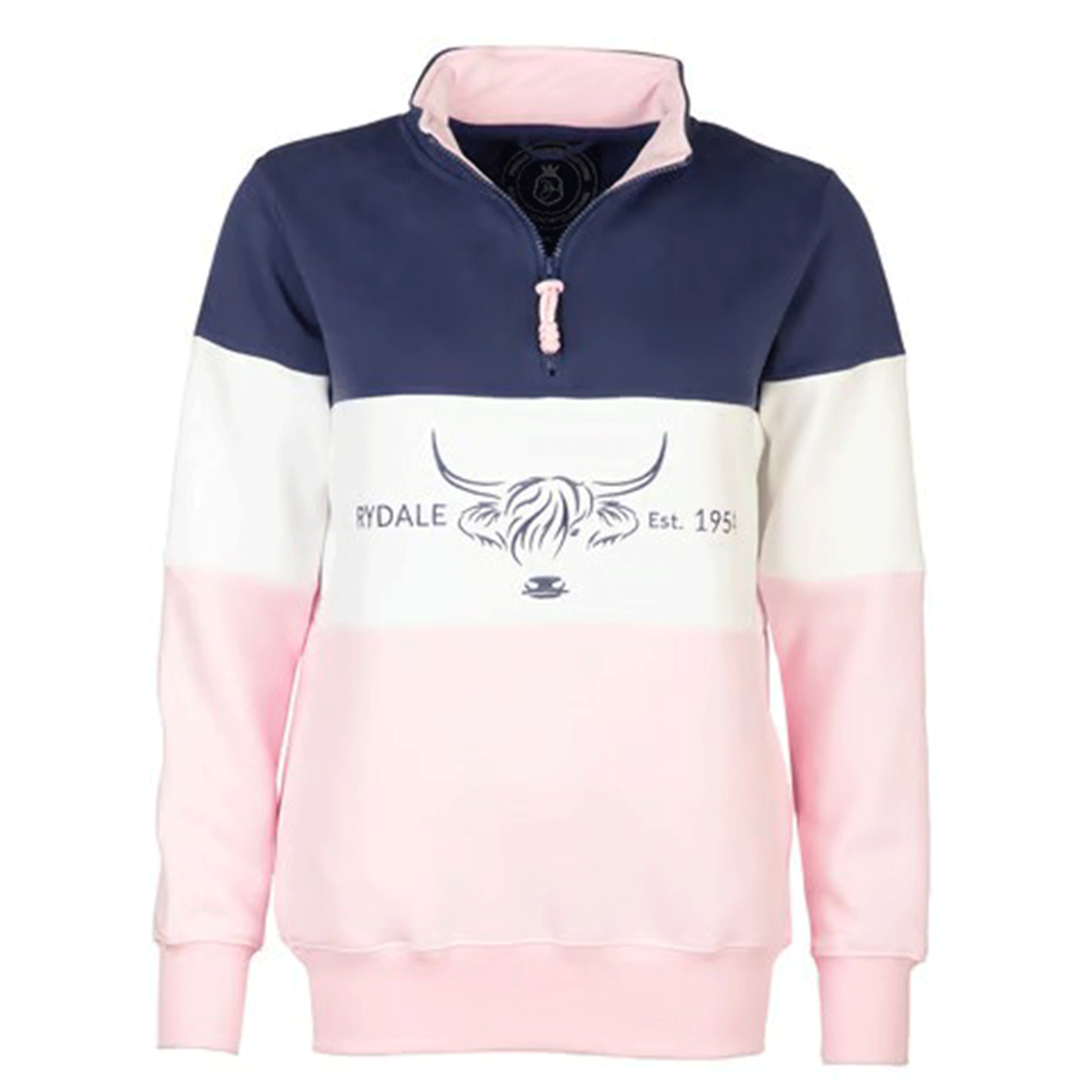 Rydale Byland Ladies Quarter Zip Sweatshirt Cow Denim-White-Sorbet