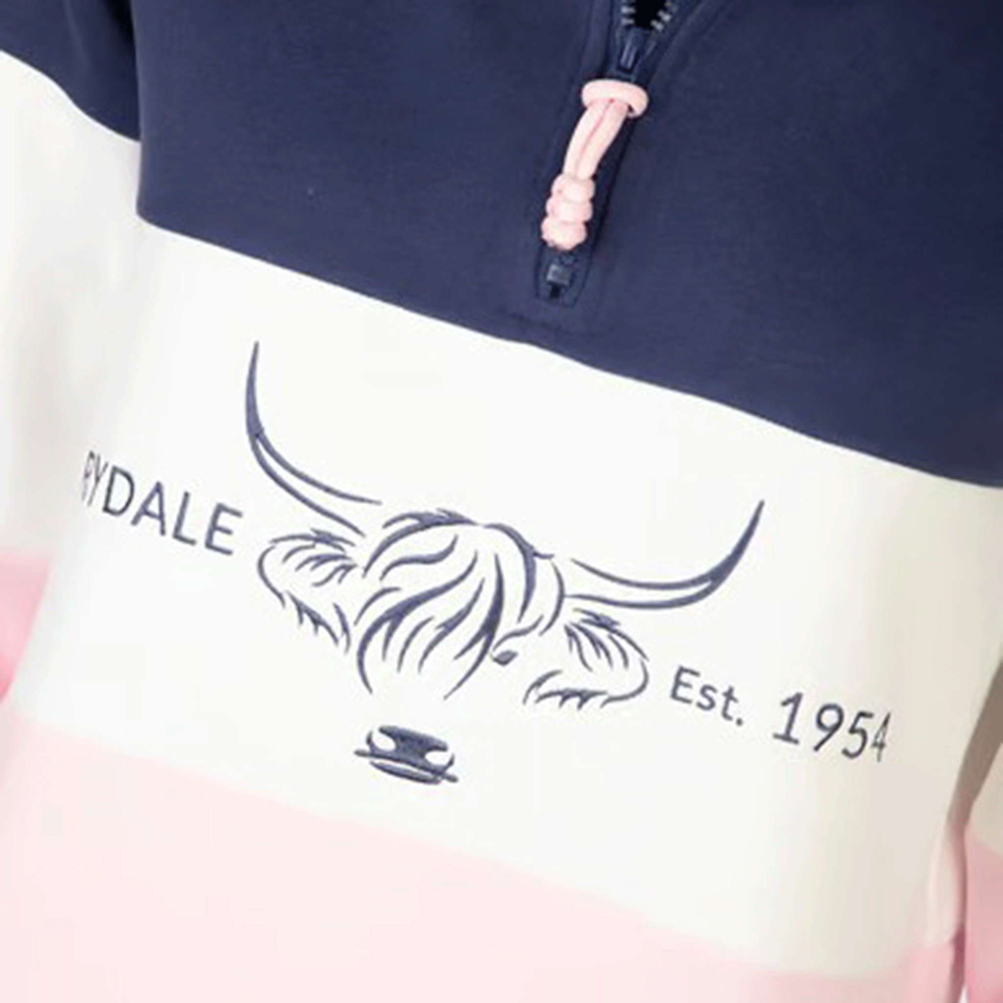 Rydale Byland Ladies Quarter Zip Sweatshirt Cow Denim-White-Sorbet