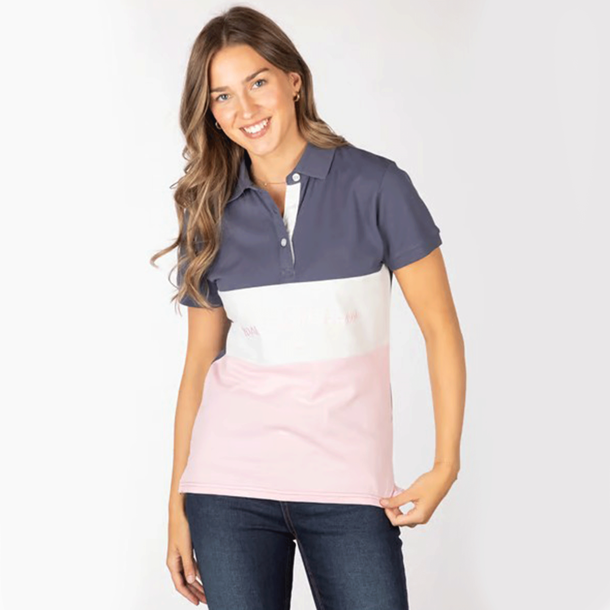 Rydale Byland Ladies Polo Shirt Cow Denim-White-Sorbet
