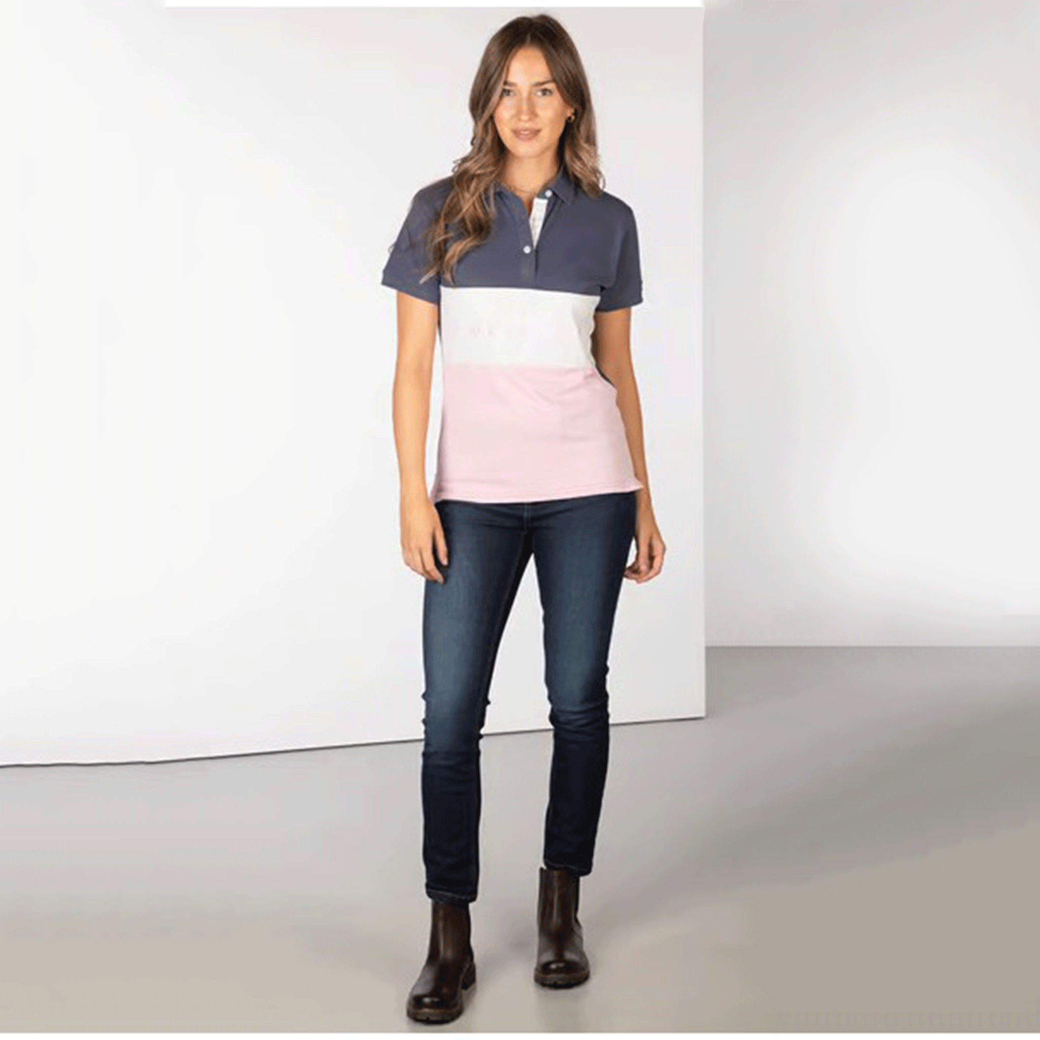 Rydale Byland Ladies Polo Shirt Cow Denim-White-Sorbet