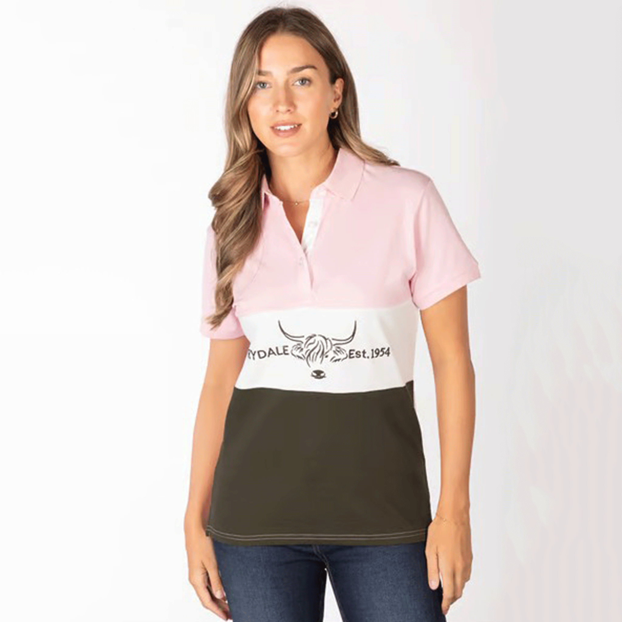 Rydale Byland Ladies Polo Shirt Cow Sorbet-White-Olive