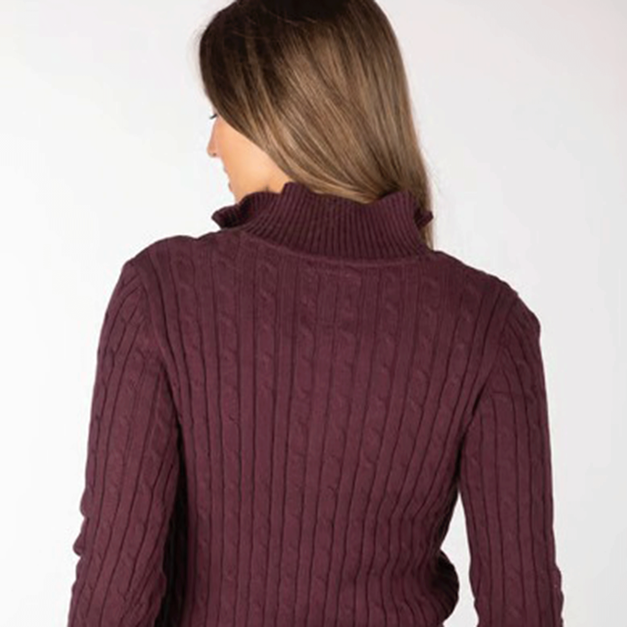 Rydale Emma Ladies Quarter Zip Cable Knit Jumper Burgundy