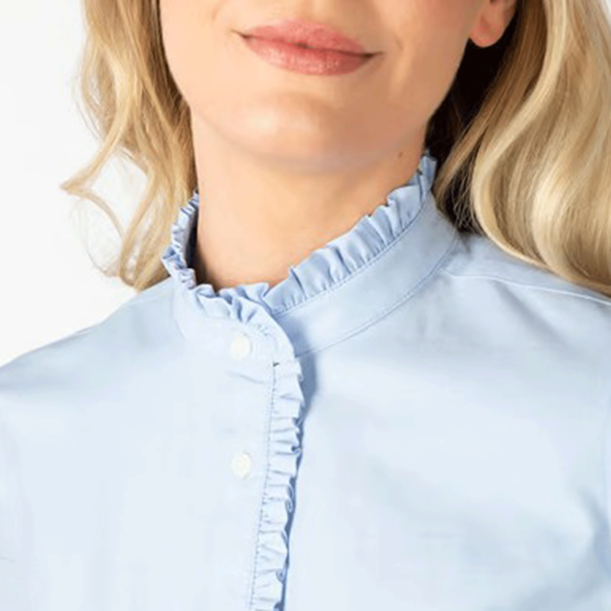 Rydale Ivy Ladies Oxford Cotton Ruffled Shirt Blue