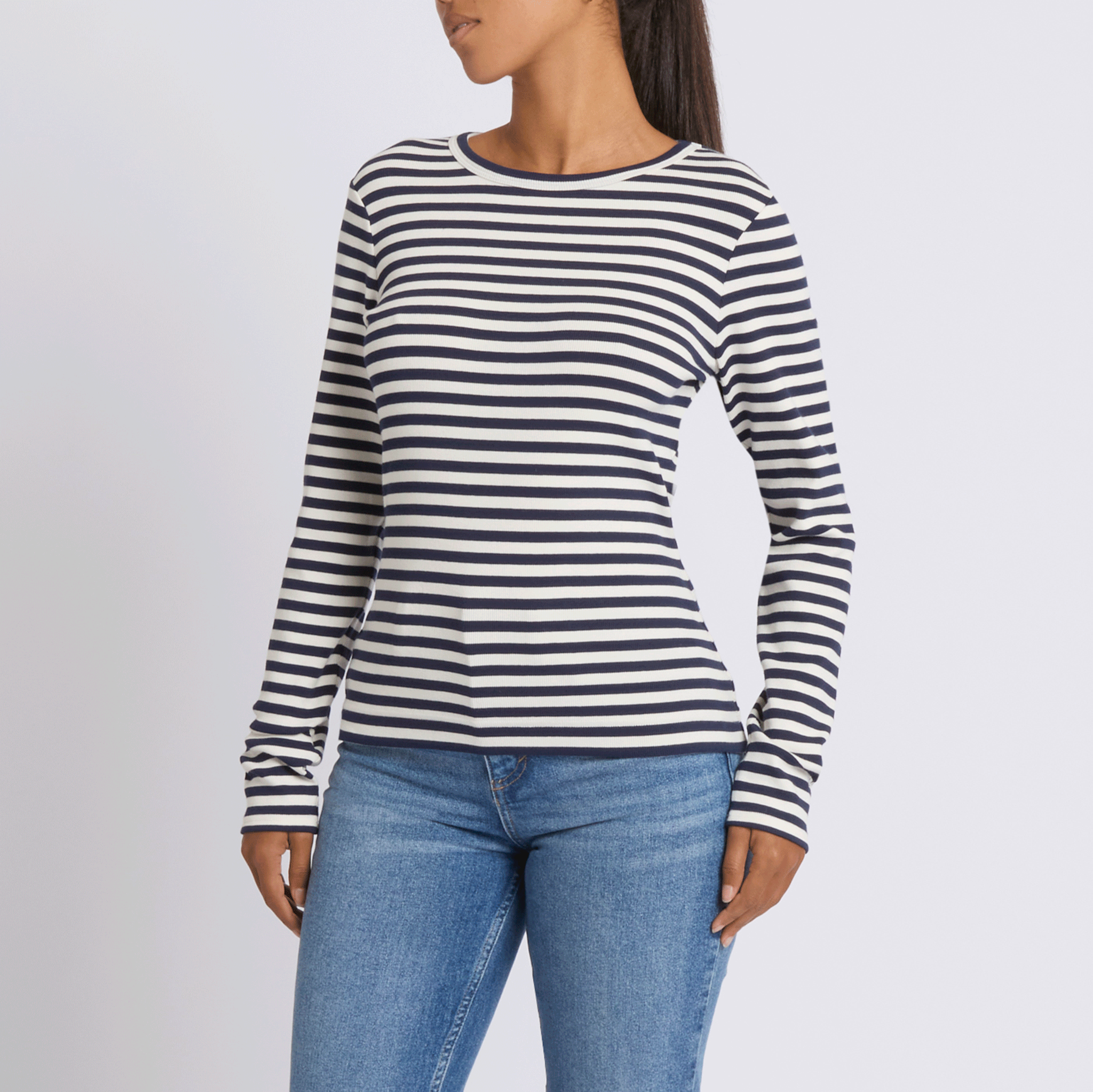 Joules Sophie Long Sleeved Striped T-Shirt in Navy