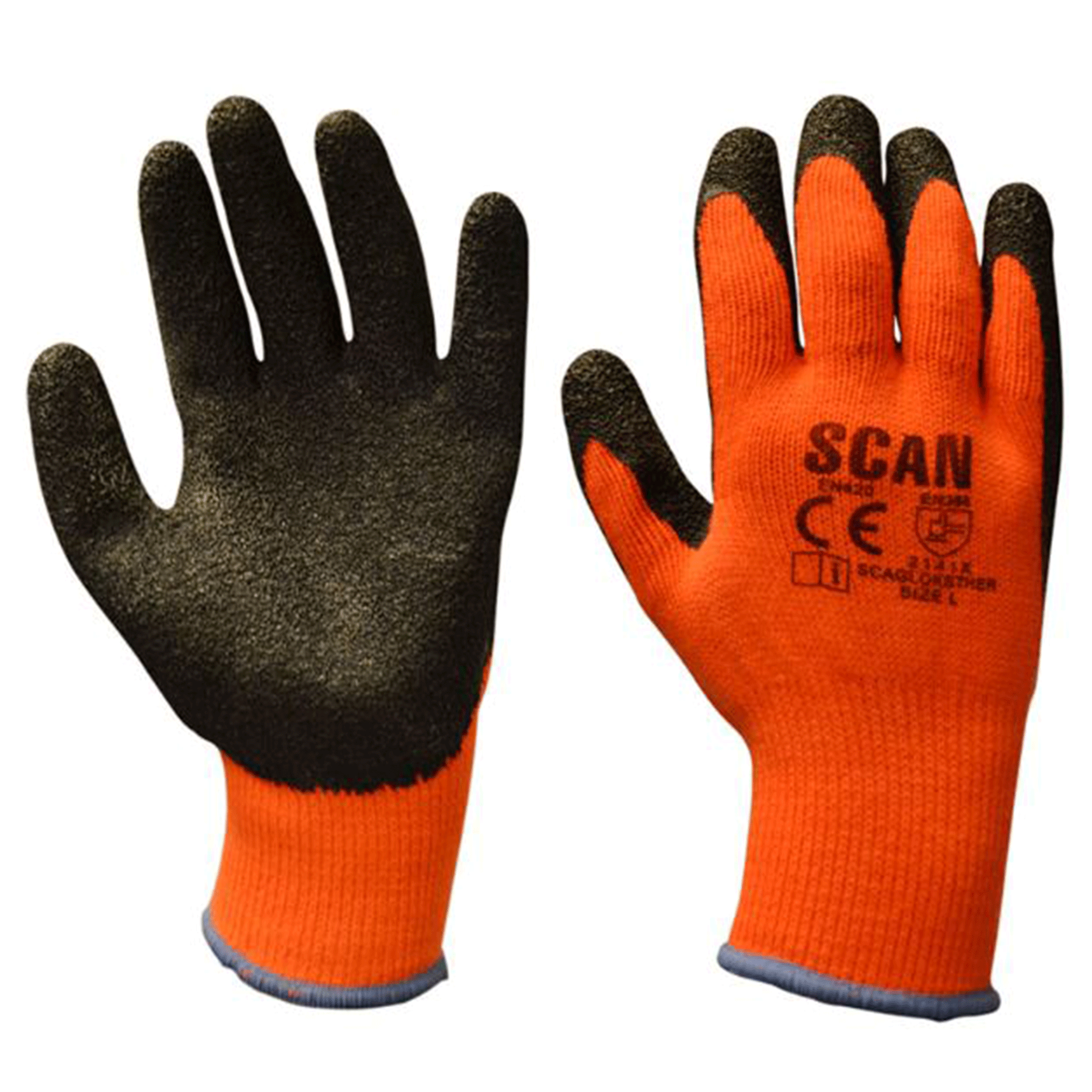 Scan Knitshell Thermal Latex Coated Gloves Orange-Black 3 Pairs
