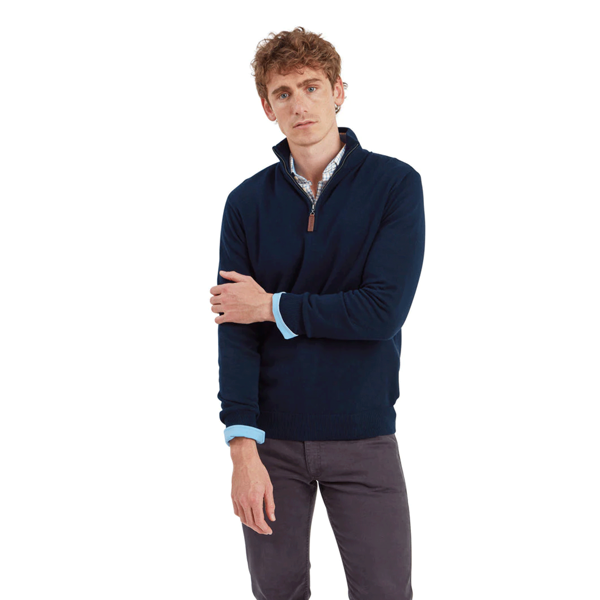 Schoffel Men's Calton Cotton Cashmere 1/4 Zip Jumper Navy
