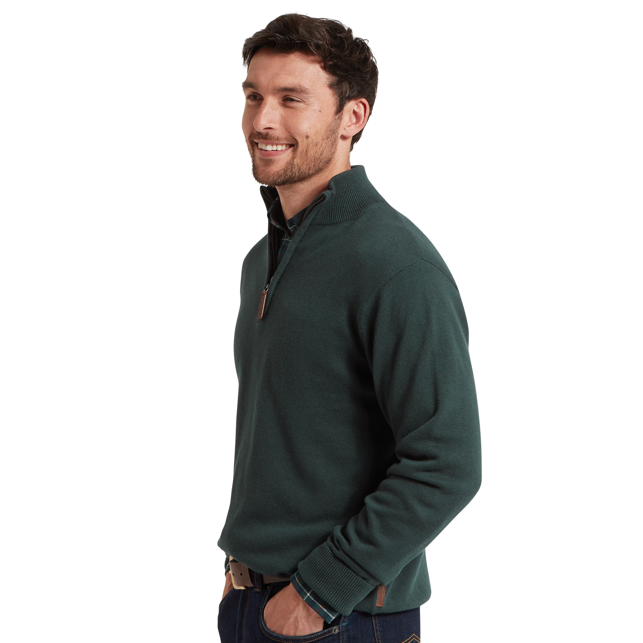 Schoffel Calton Cotton Cashmere Quarter Zip Jumper in Botanical Green