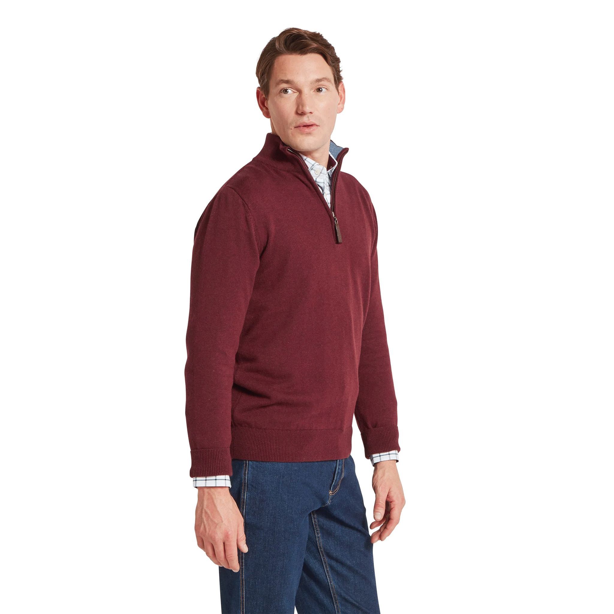 Schöffel Calton Cotton Cashmere 1/4 Zip Jumper Burgundy