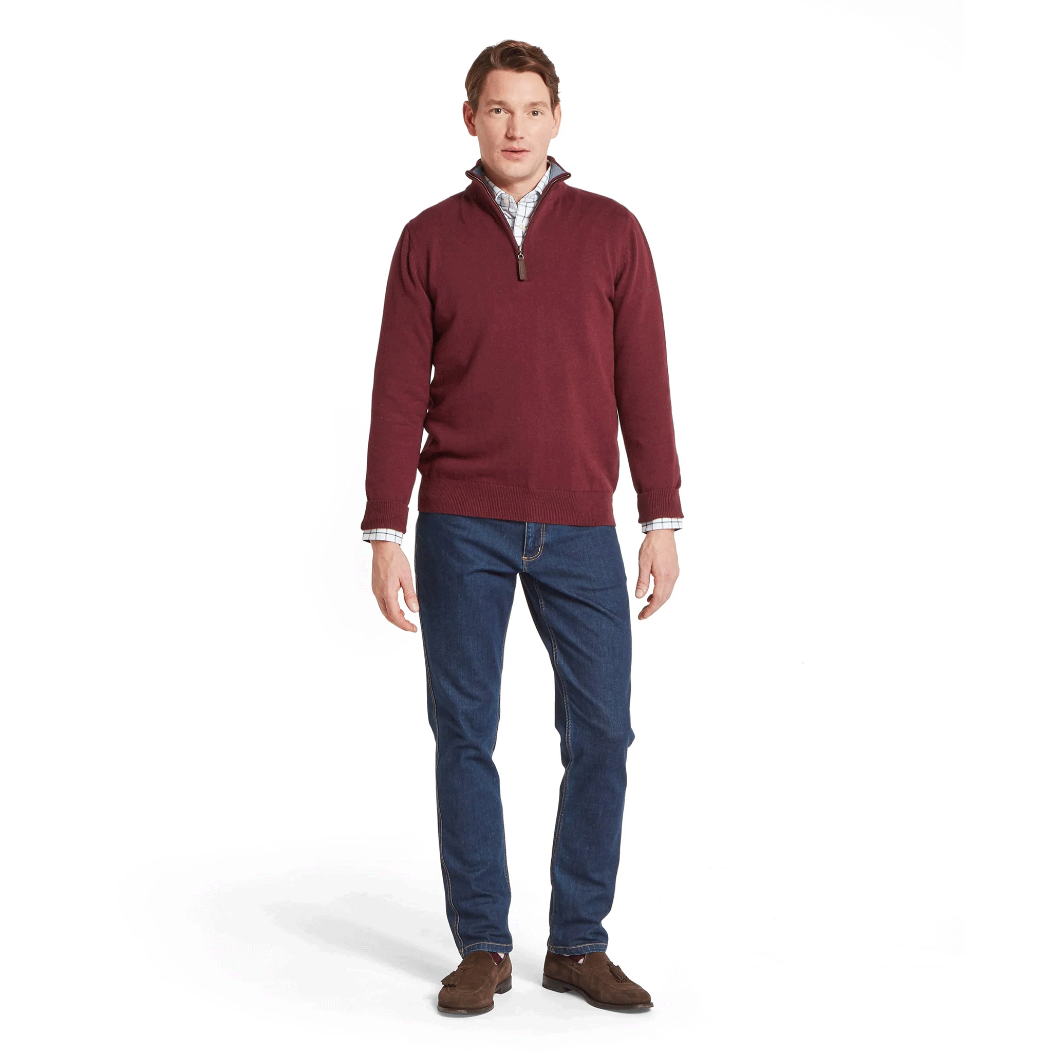 Schöffel Calton Cotton Cashmere 1/4 Zip Jumper Burgundy