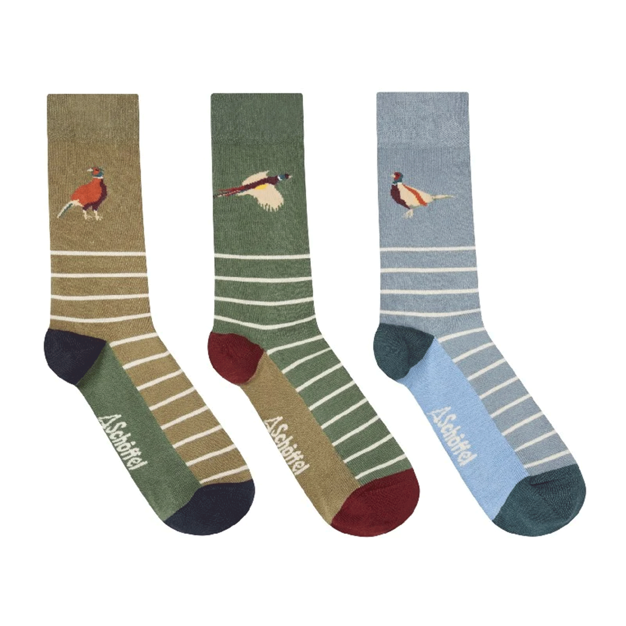 Schöffel Country Men’s Bamboo Socks Gift Box of 3 Lake Blue Pheasant Mix UK 7-11