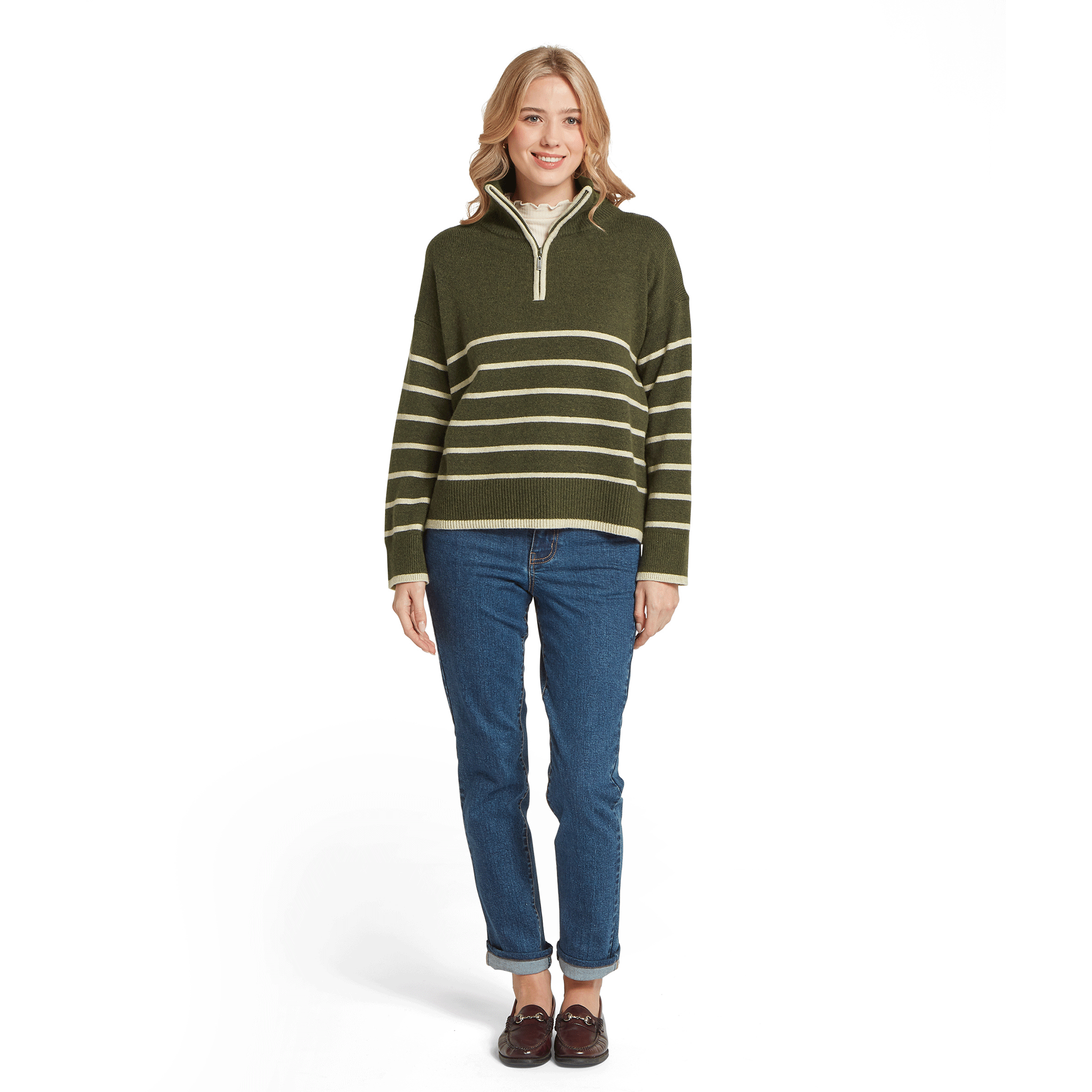 Schöffel Country Women's Sandsend 1/4 Zip Jumper Loden & Oatmeal