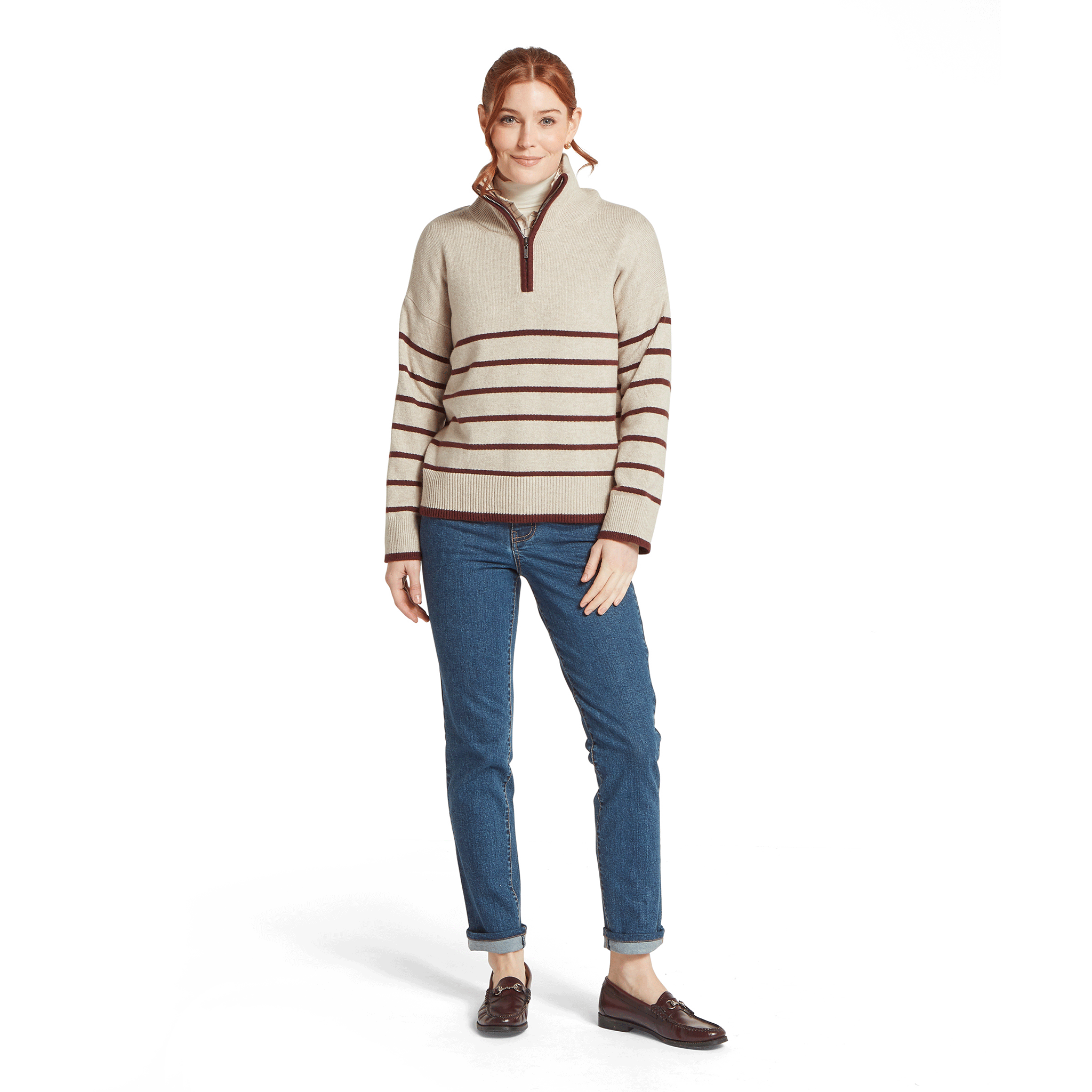 Schöffel Country Women's Sandsend 1/4 Zip Jumper Oatmeal & Port