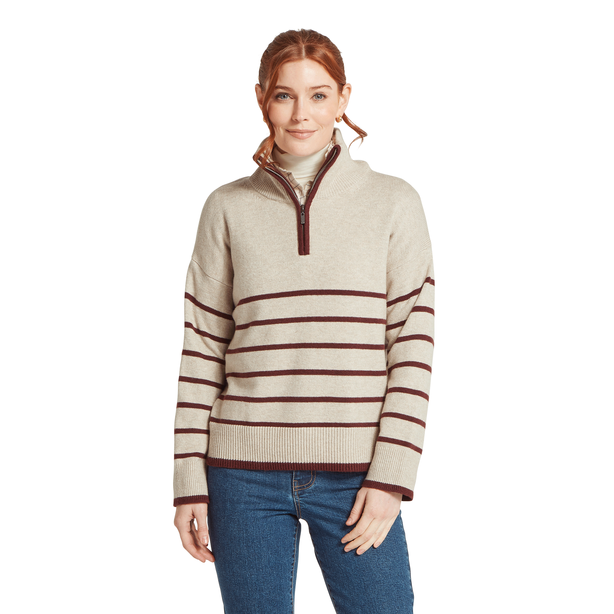 Schöffel Country Women's Sandsend 1/4 Zip Jumper Oatmeal & Port