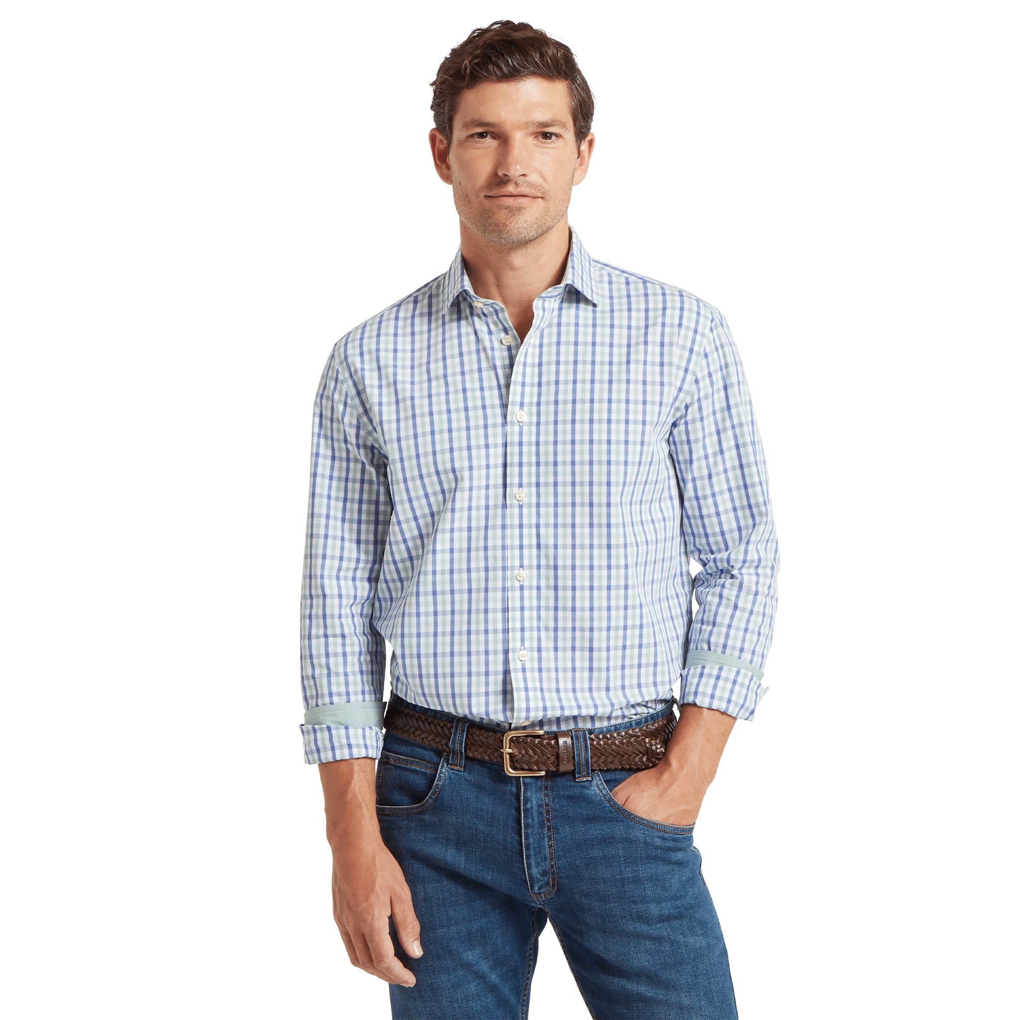 Schoffel Hebden Tailored Shirt in Mist Blue & Vintage Indigo Check
