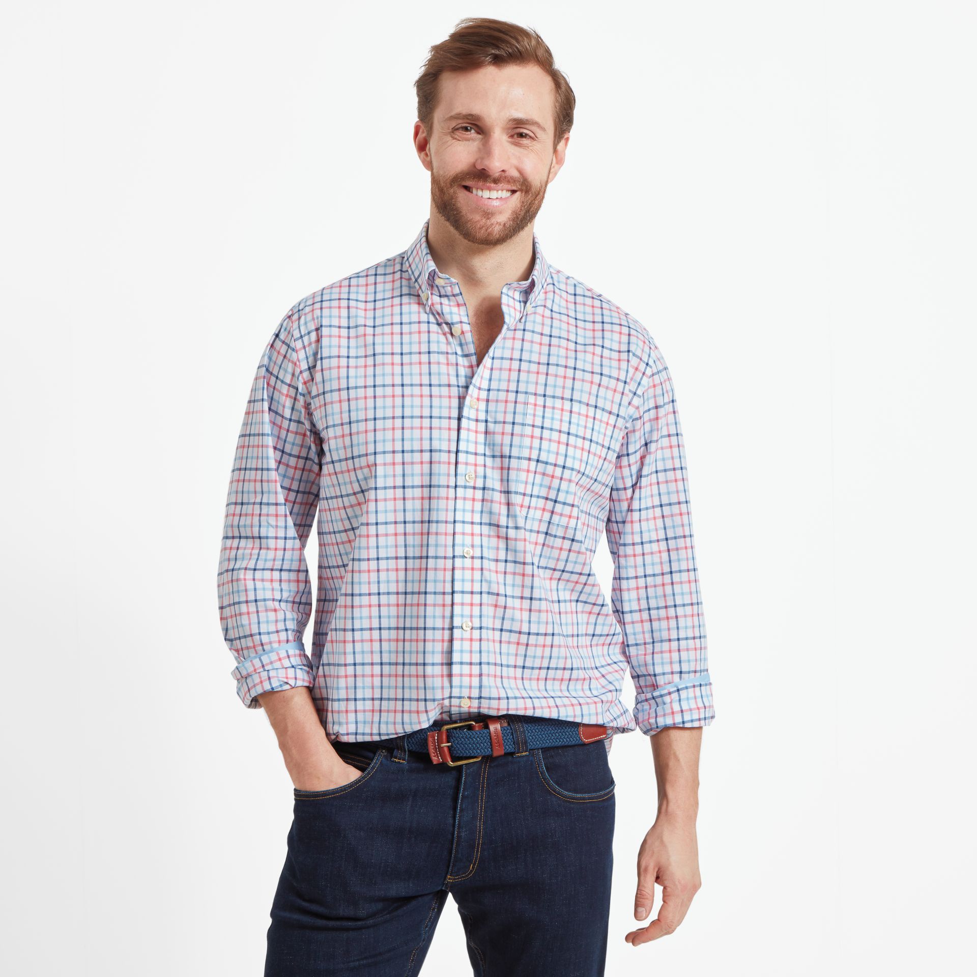 Schoffel Holkham Classic Shirt French Navy-Sky Blue-Sun Coral 4
