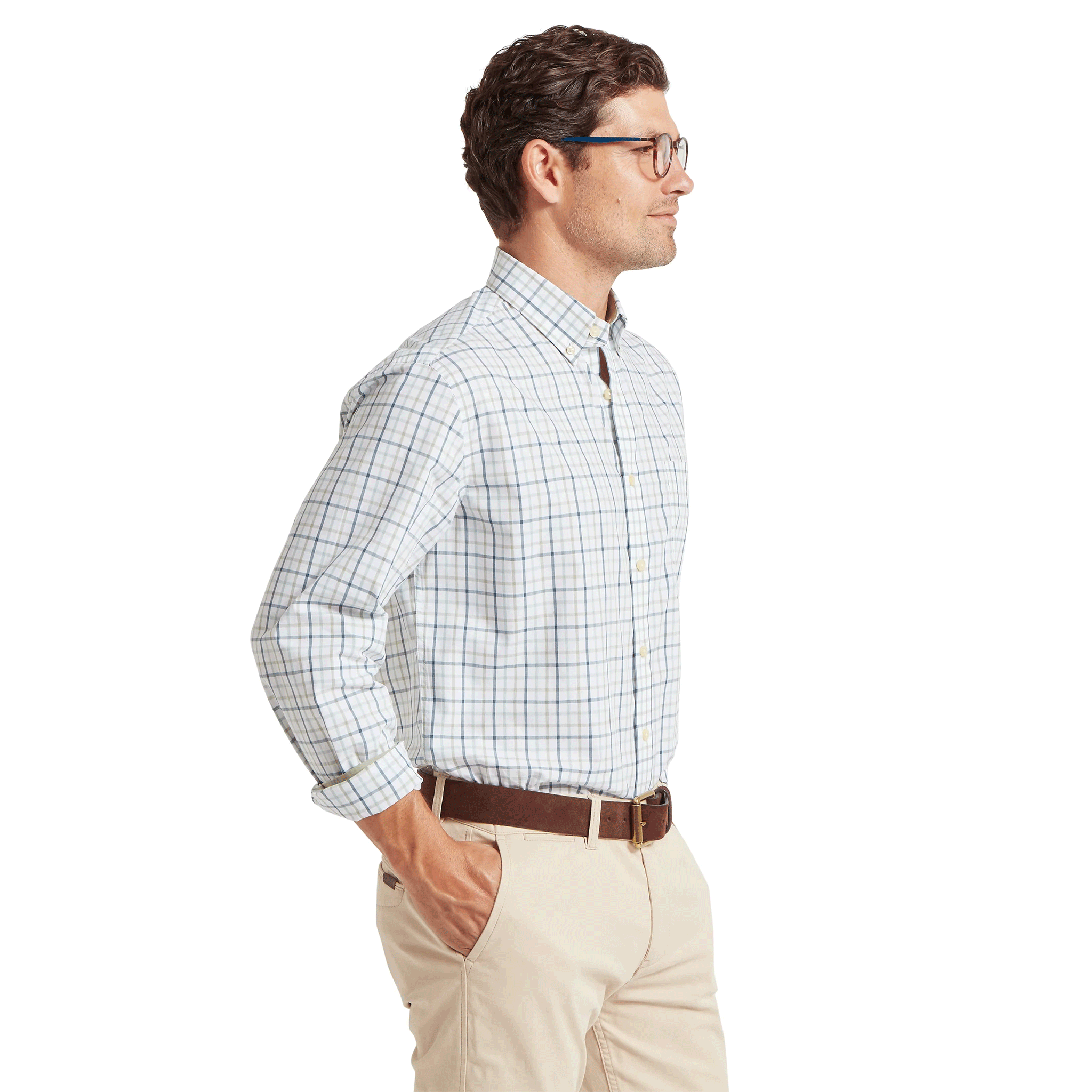 Schoffel Holkham Classic Shirt in Deep Ocean Blue & Agave Green