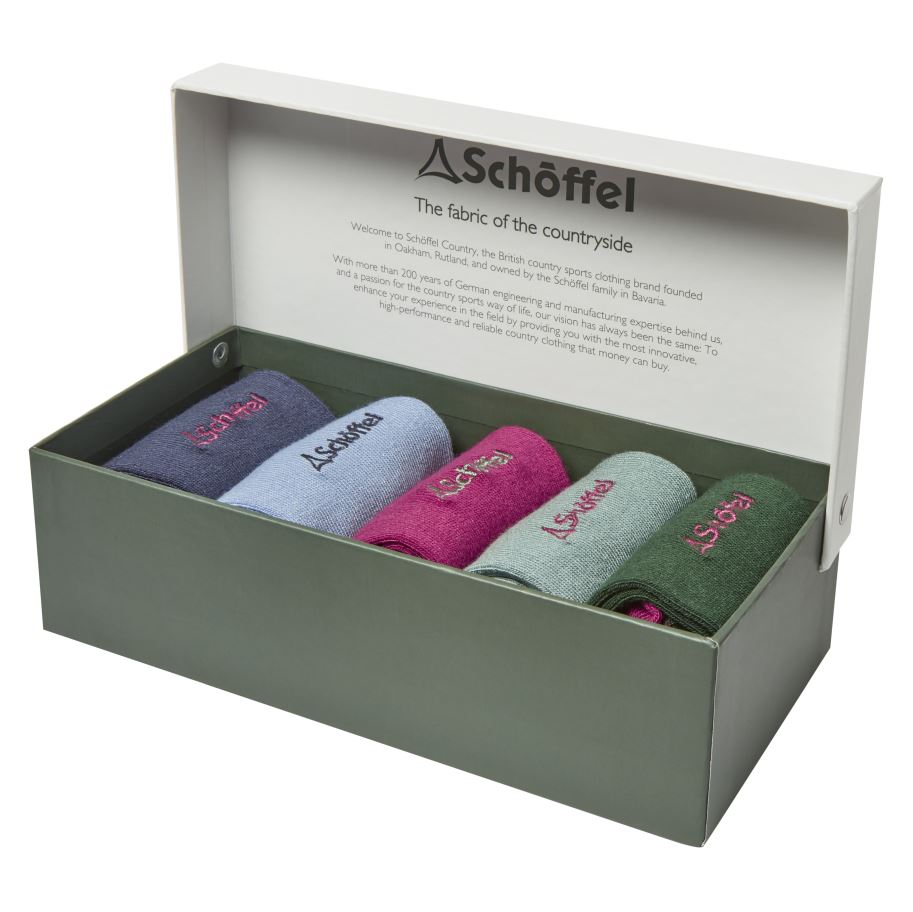 Schoffel Ladies Bamboo Socks (Box of 5) Logo Pink Mix 1