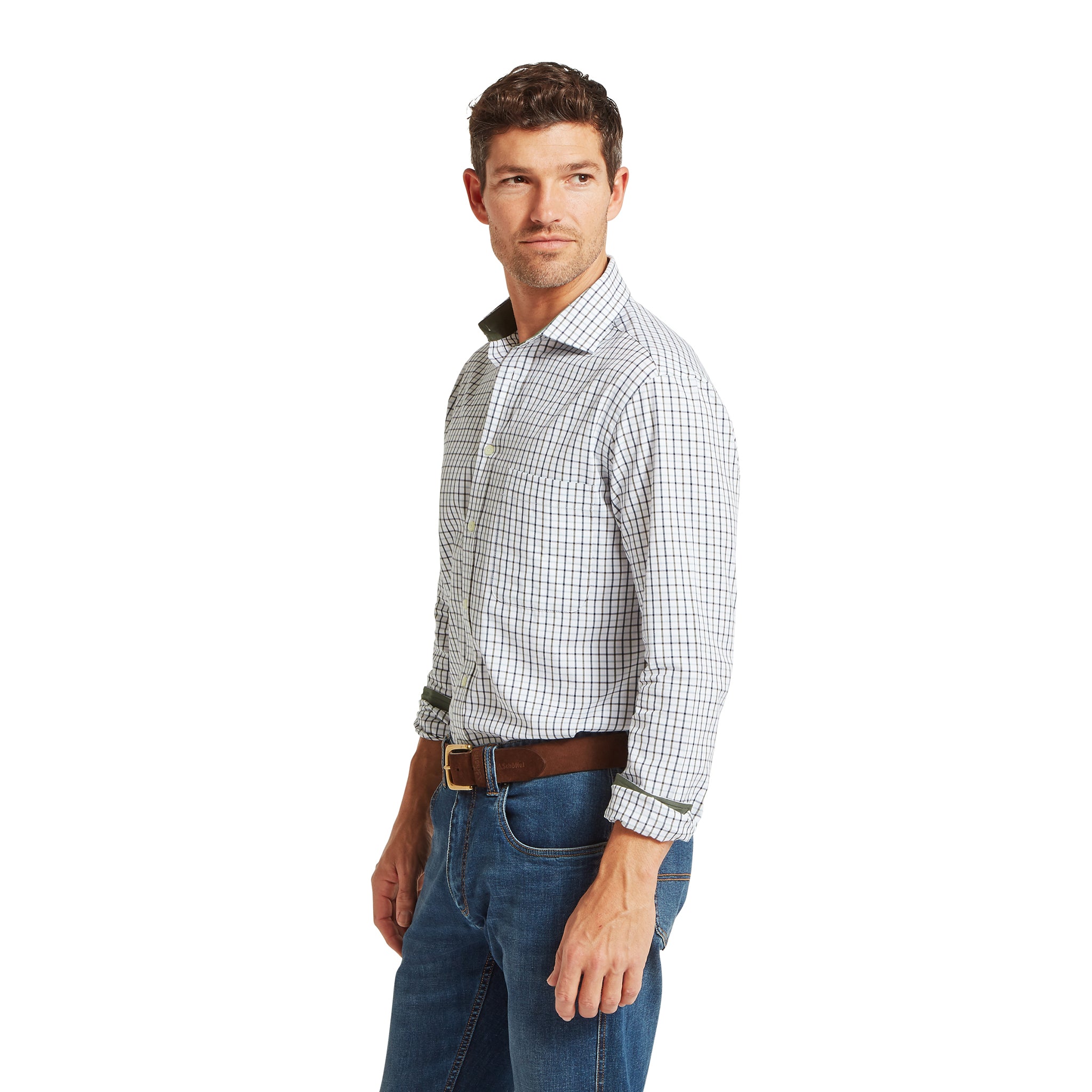 Schöffel Milton Tailored Shirt Blueberry & Dark Khaki Green Check
