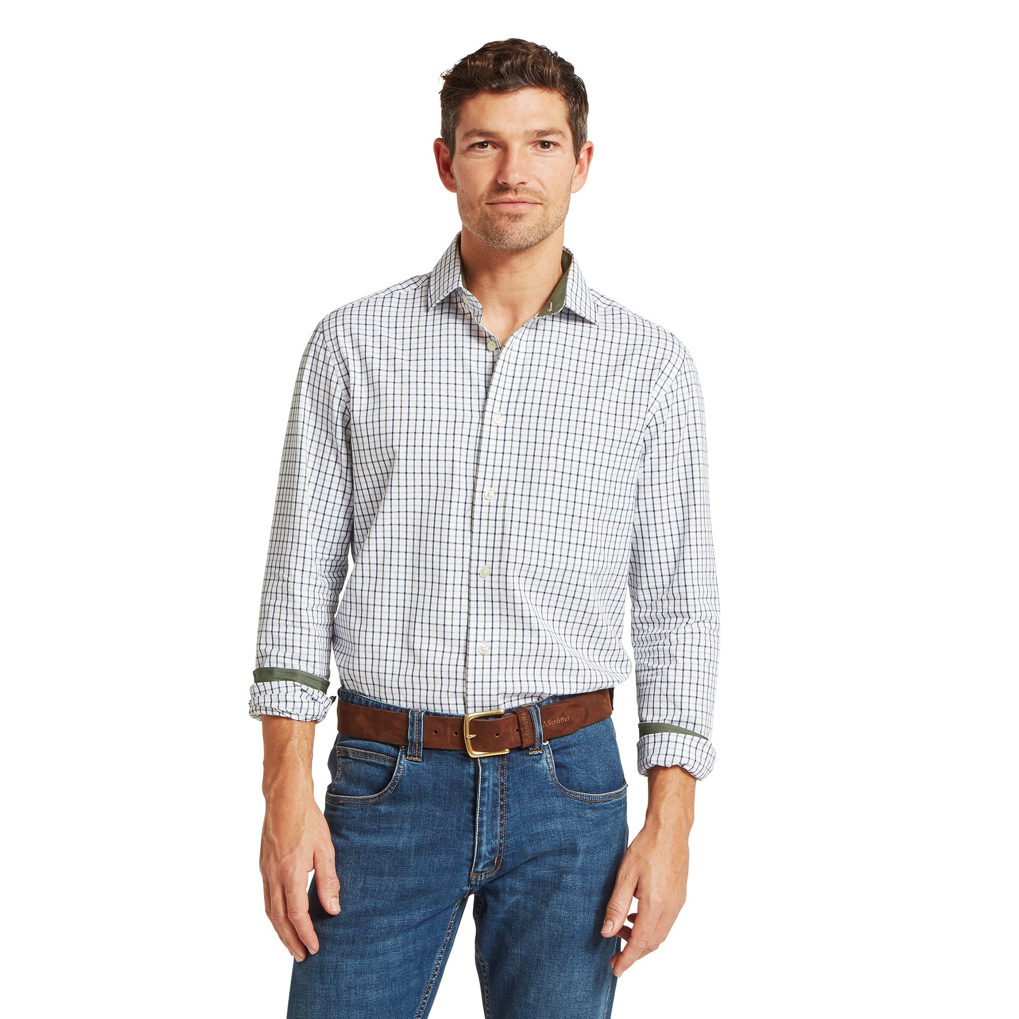 Schöffel Milton Tailored Shirt Blueberry & Dark Khaki Green Check