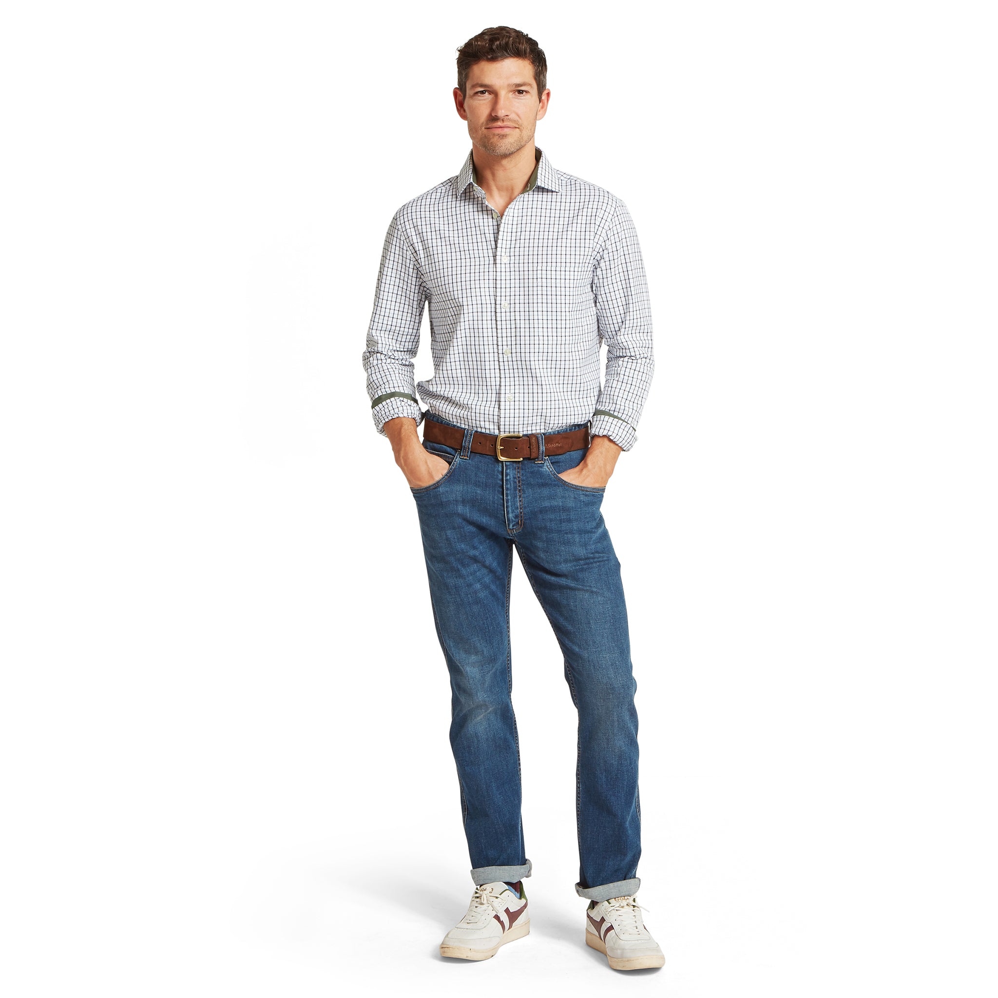 Schöffel Milton Tailored Shirt Blueberry & Dark Khaki Green Check